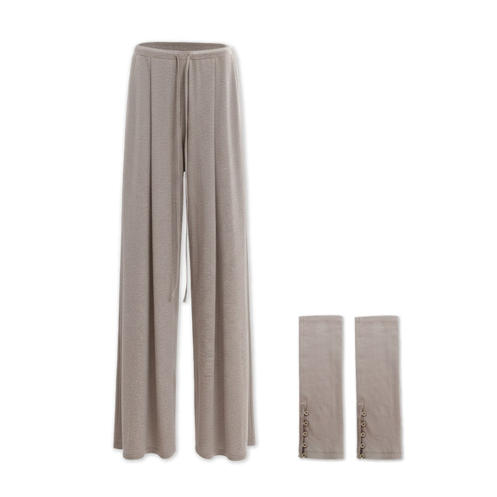 kvkv_Oatmeal_Pleated_Detachable_Sock_Cuff_Elastic_Waist_Women&
