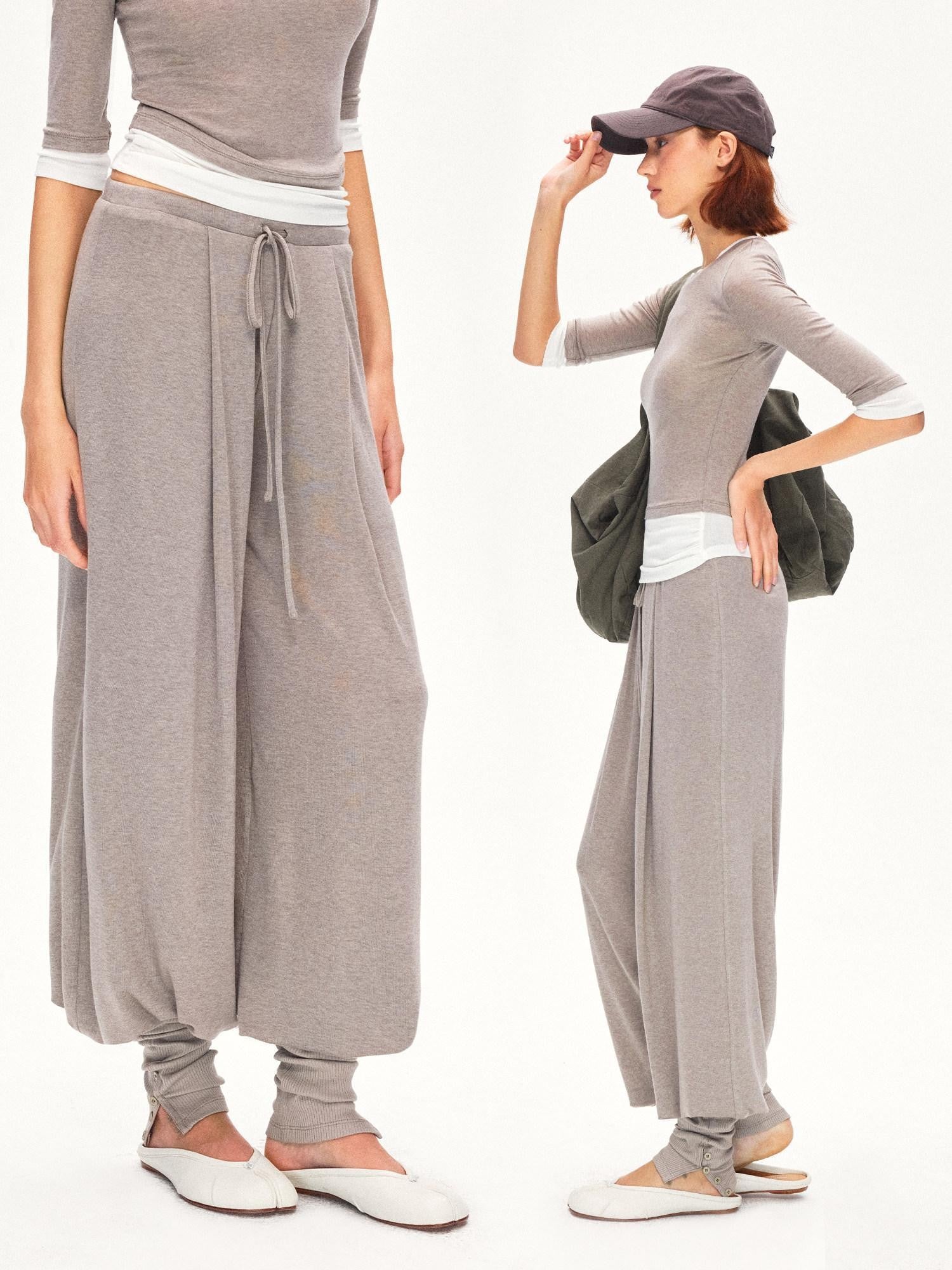 kvkv Oatmeal Pleated Detachable Sock Cuff Elastic Waist Women&