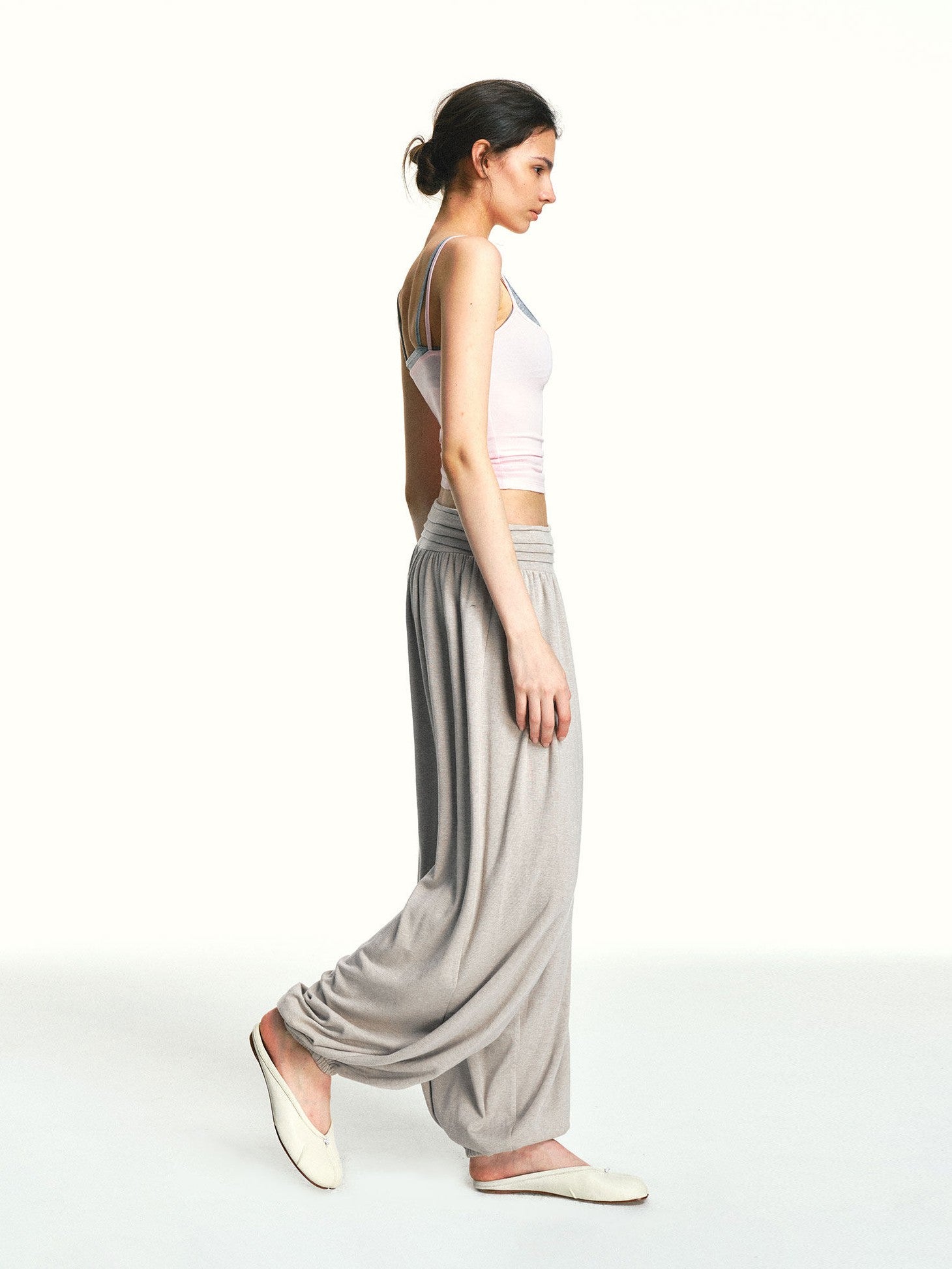 kvkv Oatmeal Slub Detachable Pleated Wide Waist Women&