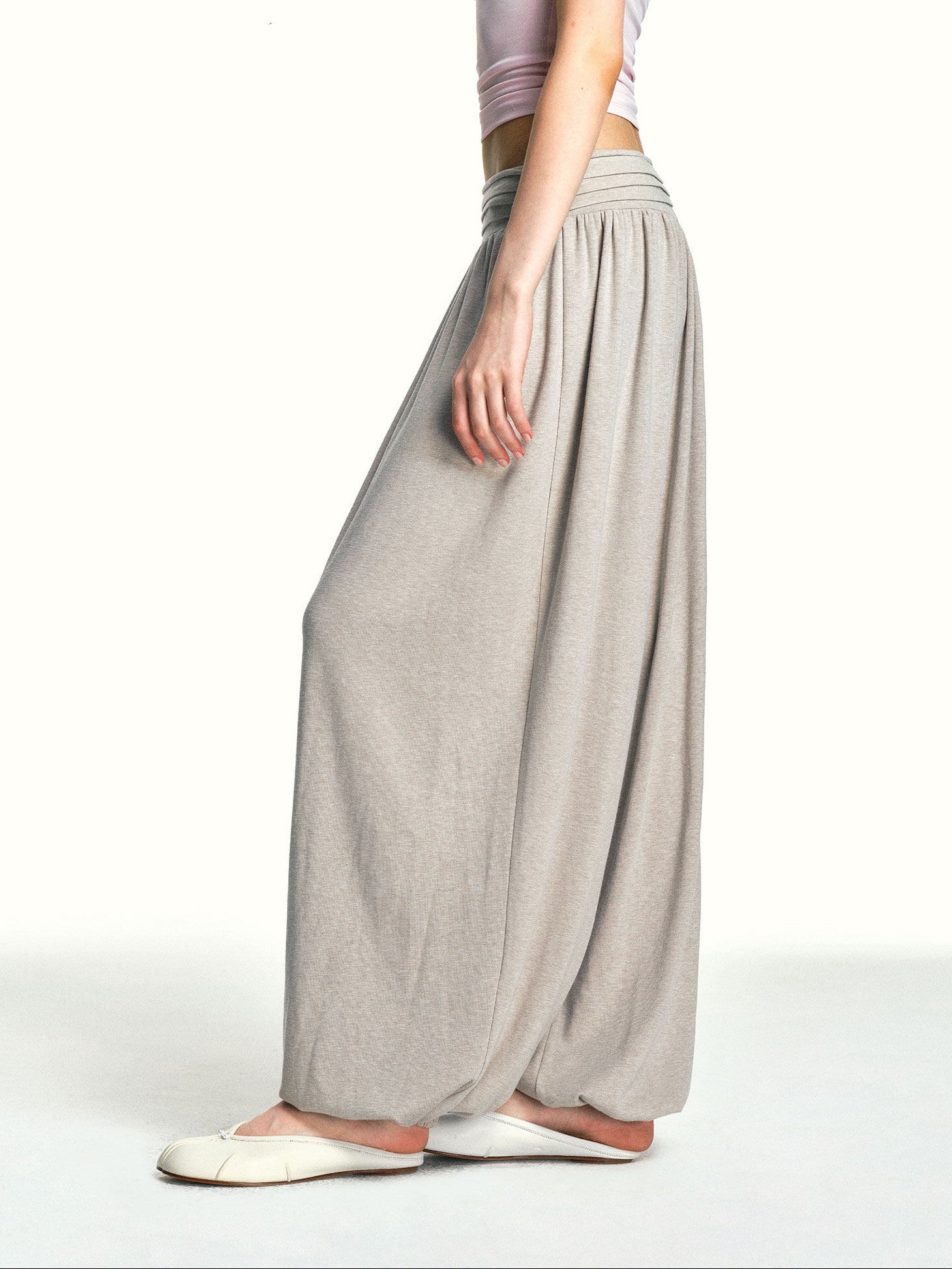 kvkv Oatmeal Slub Detachable Pleated Wide Waist Women&