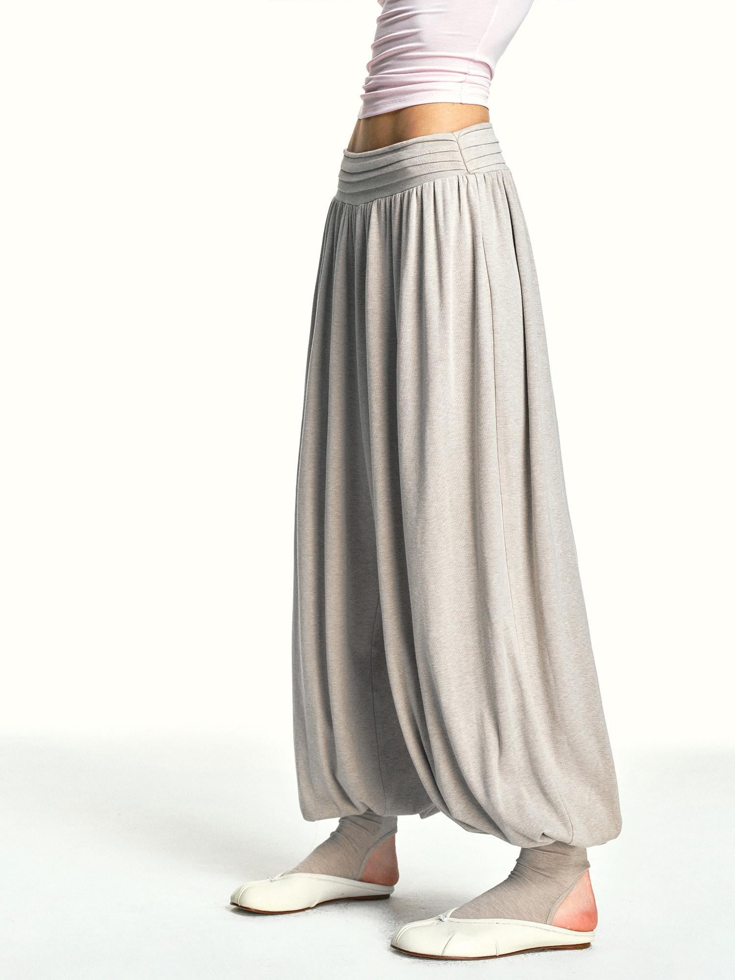 kvkv Oatmeal Slub Detachable Pleated Wide Waist Women&