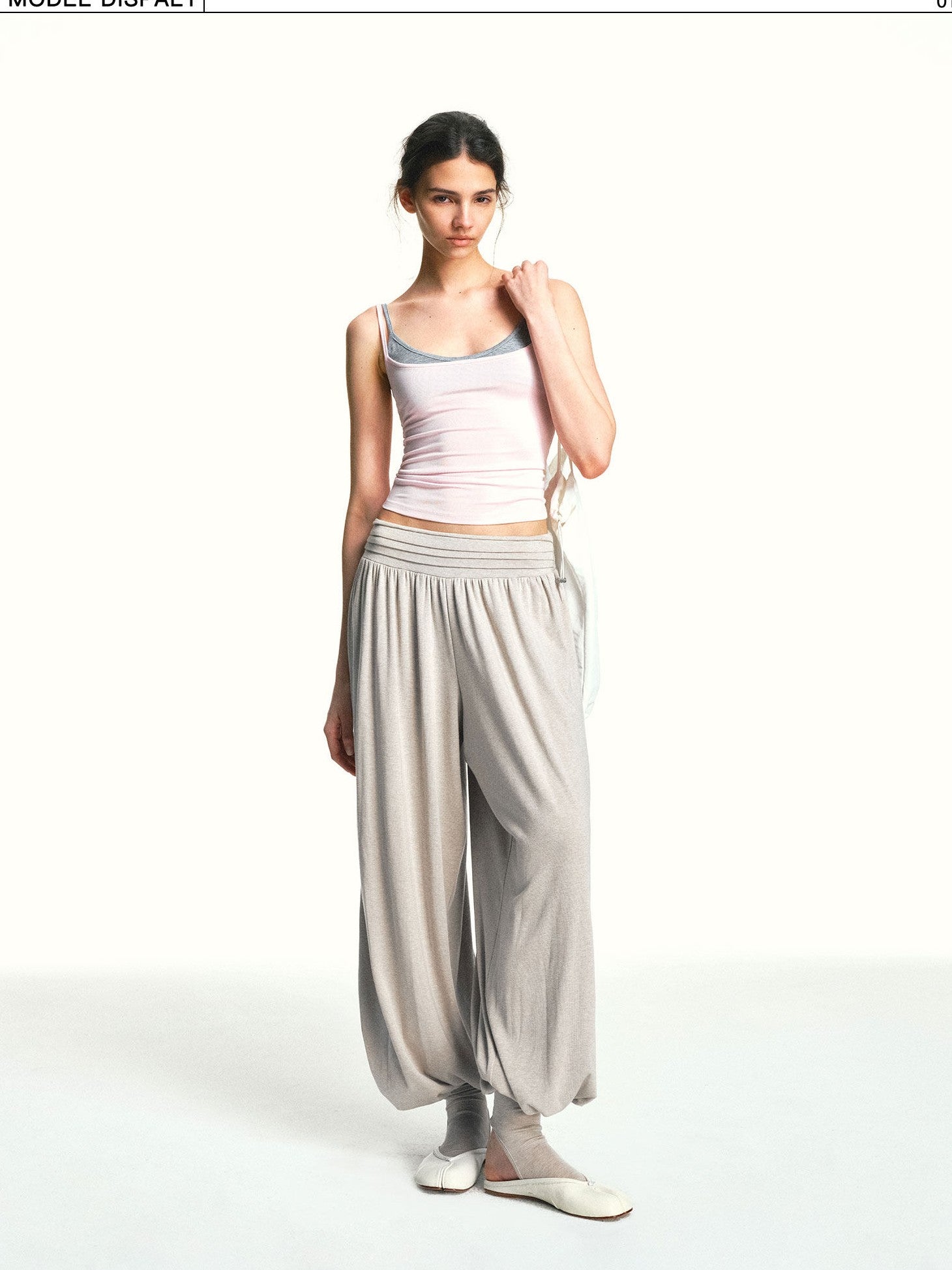 kvkv Oatmeal Slub Detachable Pleated Wide Waist Women&