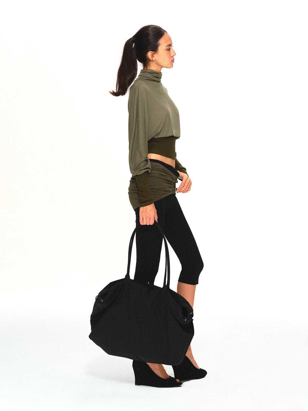 kvkv Olive Green Color Block Cinched Waist Batwing Sleeve Women&