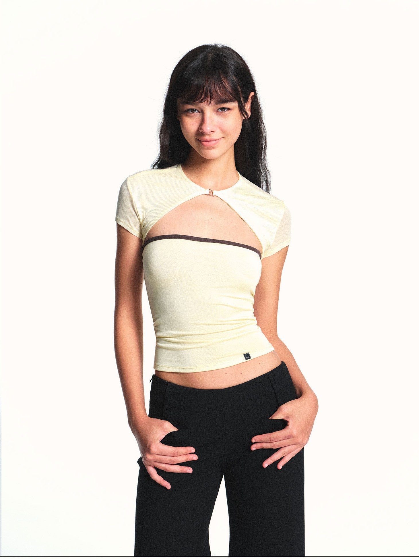kvkv Pale Yellow Semi Sheer Colorblock Two Piece Women&