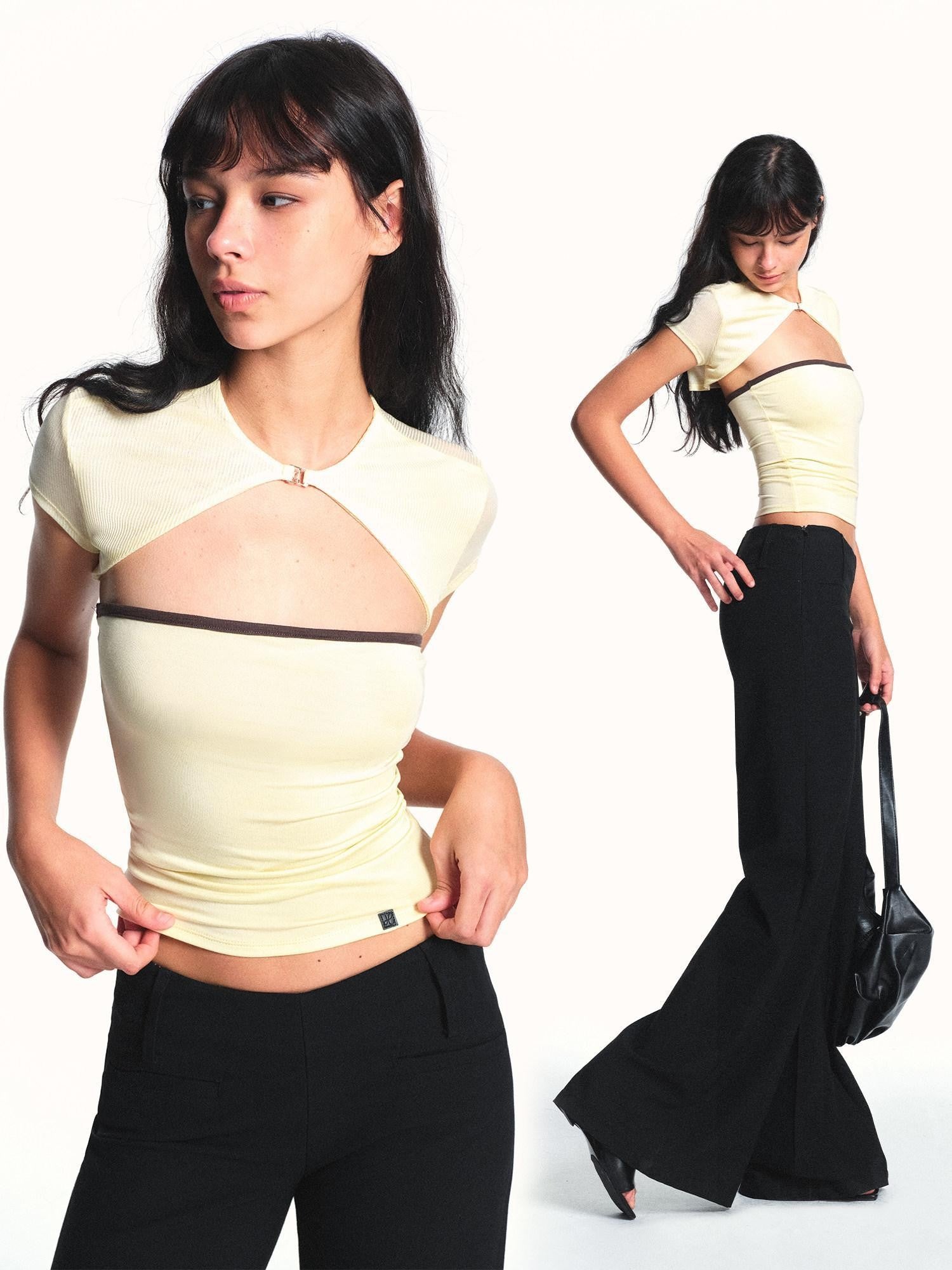 kvkv Pale Yellow Semi Sheer Colorblock Two Piece Women&
