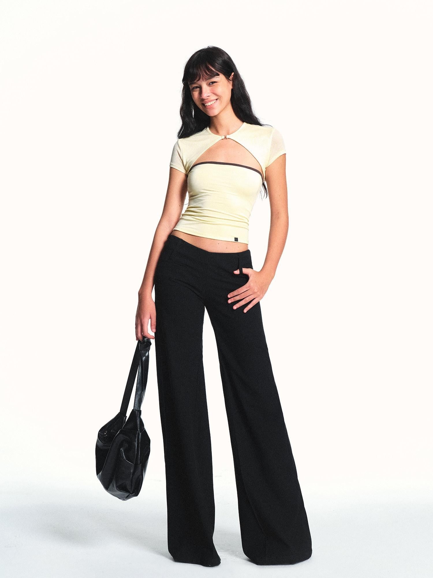 kvkv Pale Yellow Semi Sheer Colorblock Two Piece Women&