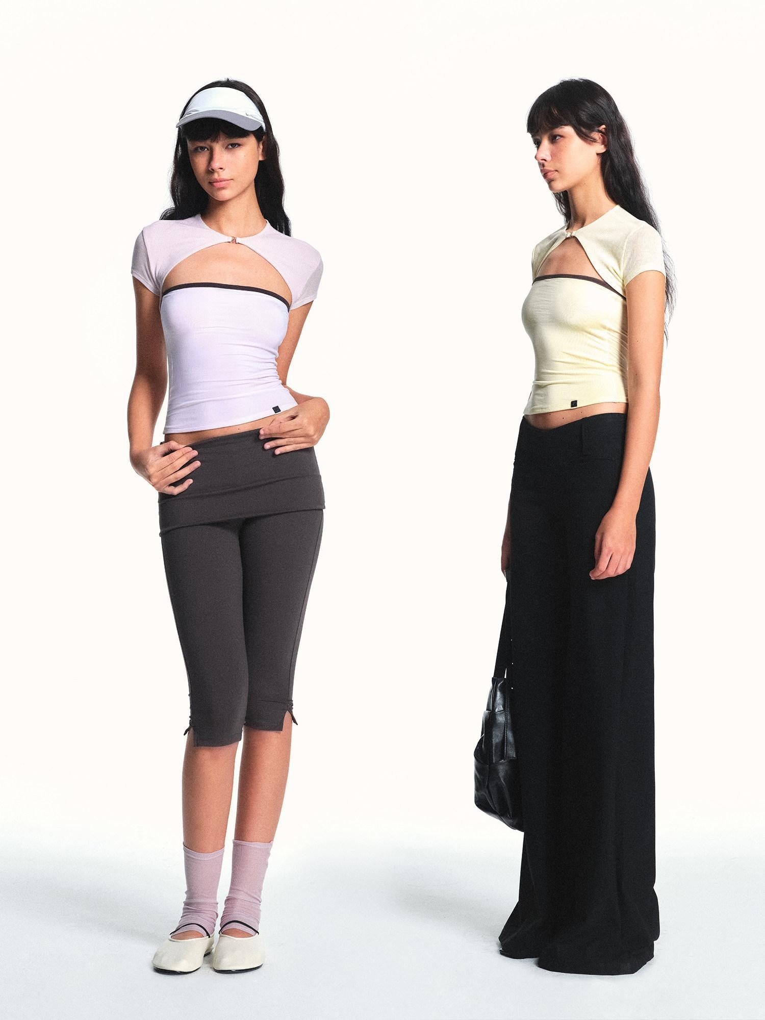 kvkv Pale Yellow Semi Sheer Colorblock Two Piece Women&