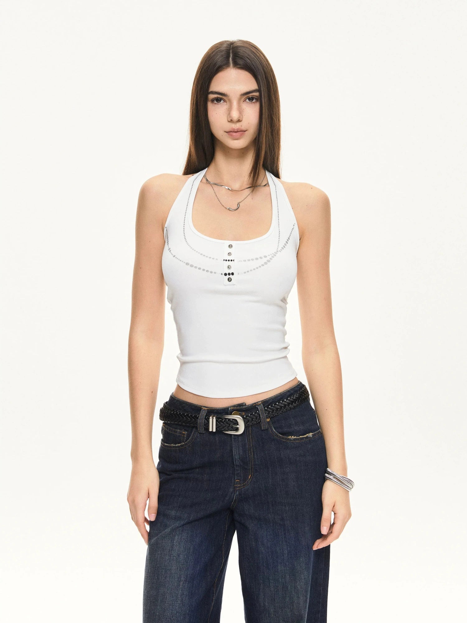 KVKV Yoga Clothing Brand - Pearl Print Halter Neck Fitted Camisole