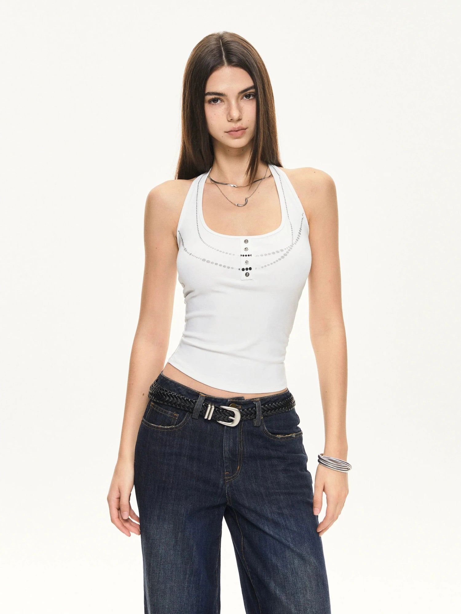 KVKV Yoga Clothing Brand - Pearl Print Halter Neck Fitted Camisole