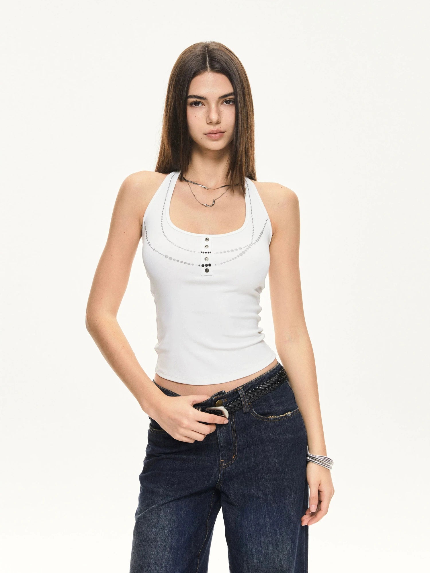 KVKV Yoga Clothing Brand - Pearl Print Halter Neck Fitted Camisole