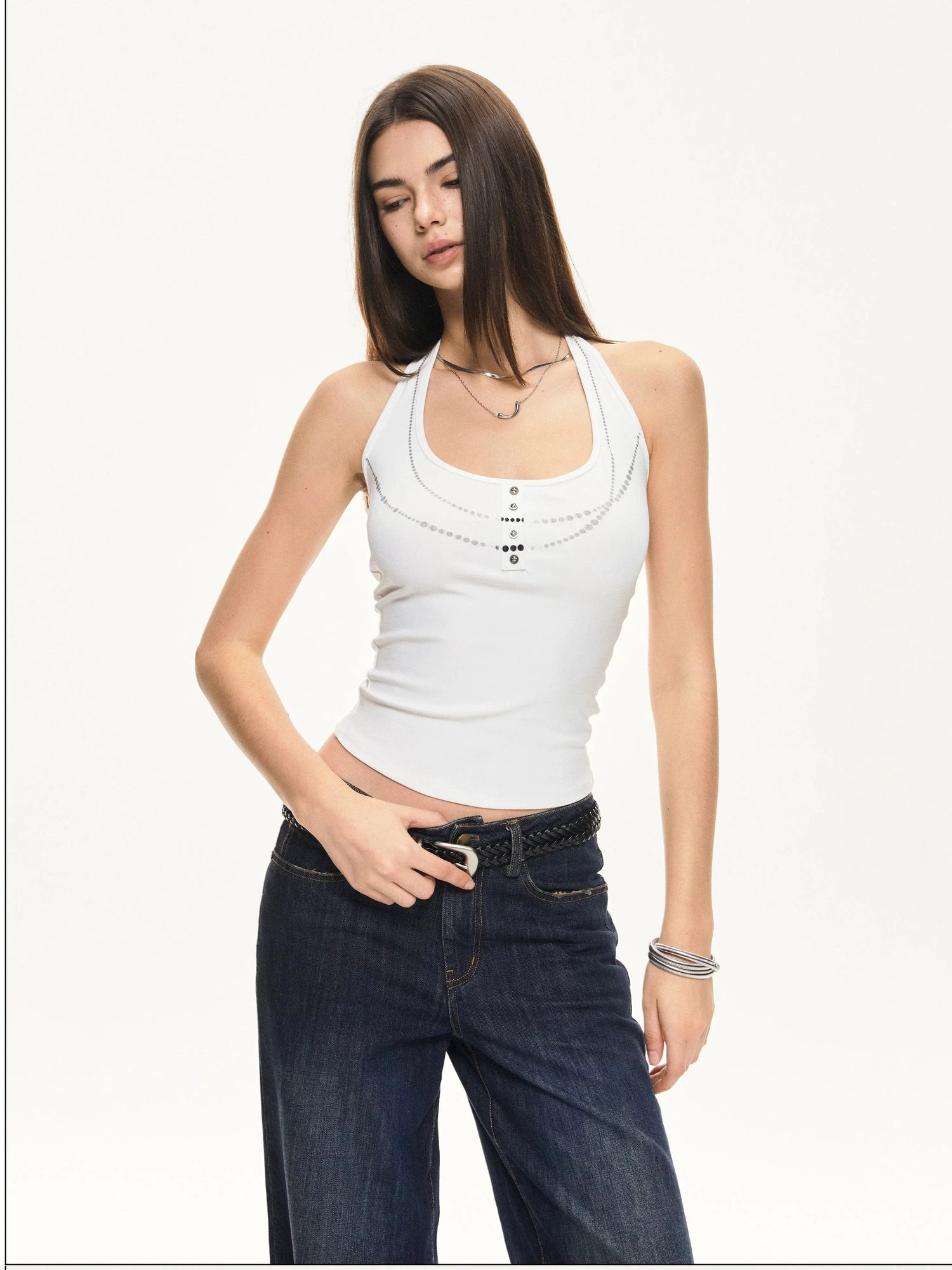 KVKV Yoga Clothing Brand - Pearl Print Halter Neck Fitted Camisole