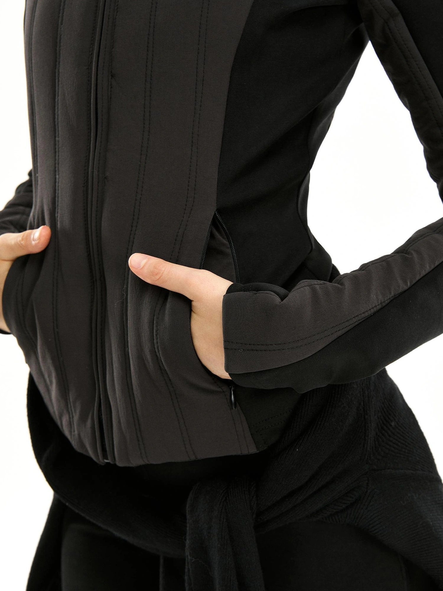 kvkv Performance Outdoor Yoga Quilted Patchwork Jacket V-neck T-shirt Long Sleeve