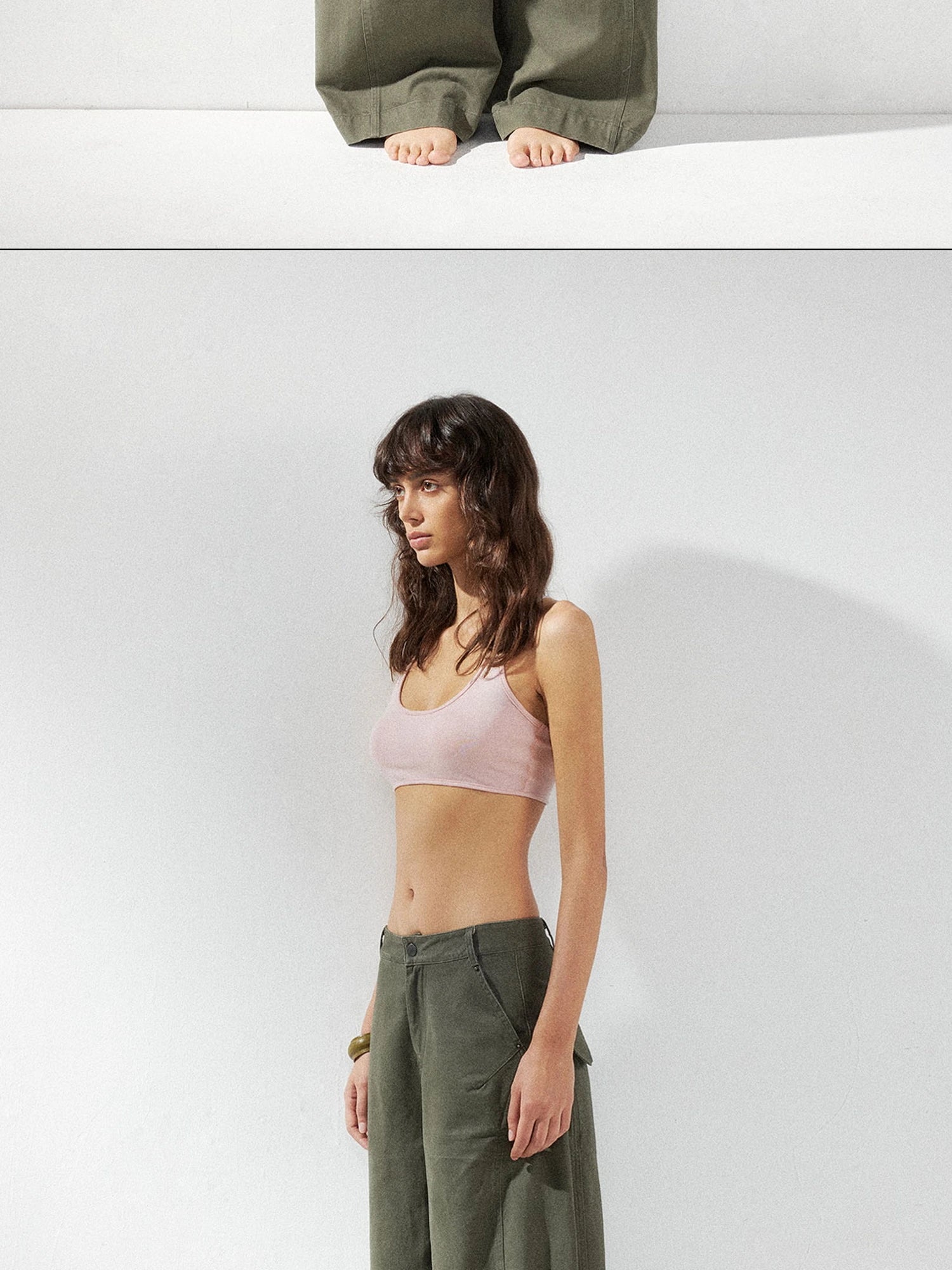 kvkv Pink Brown Backless Knit Tie Up Long Sleeve Two Piece Top