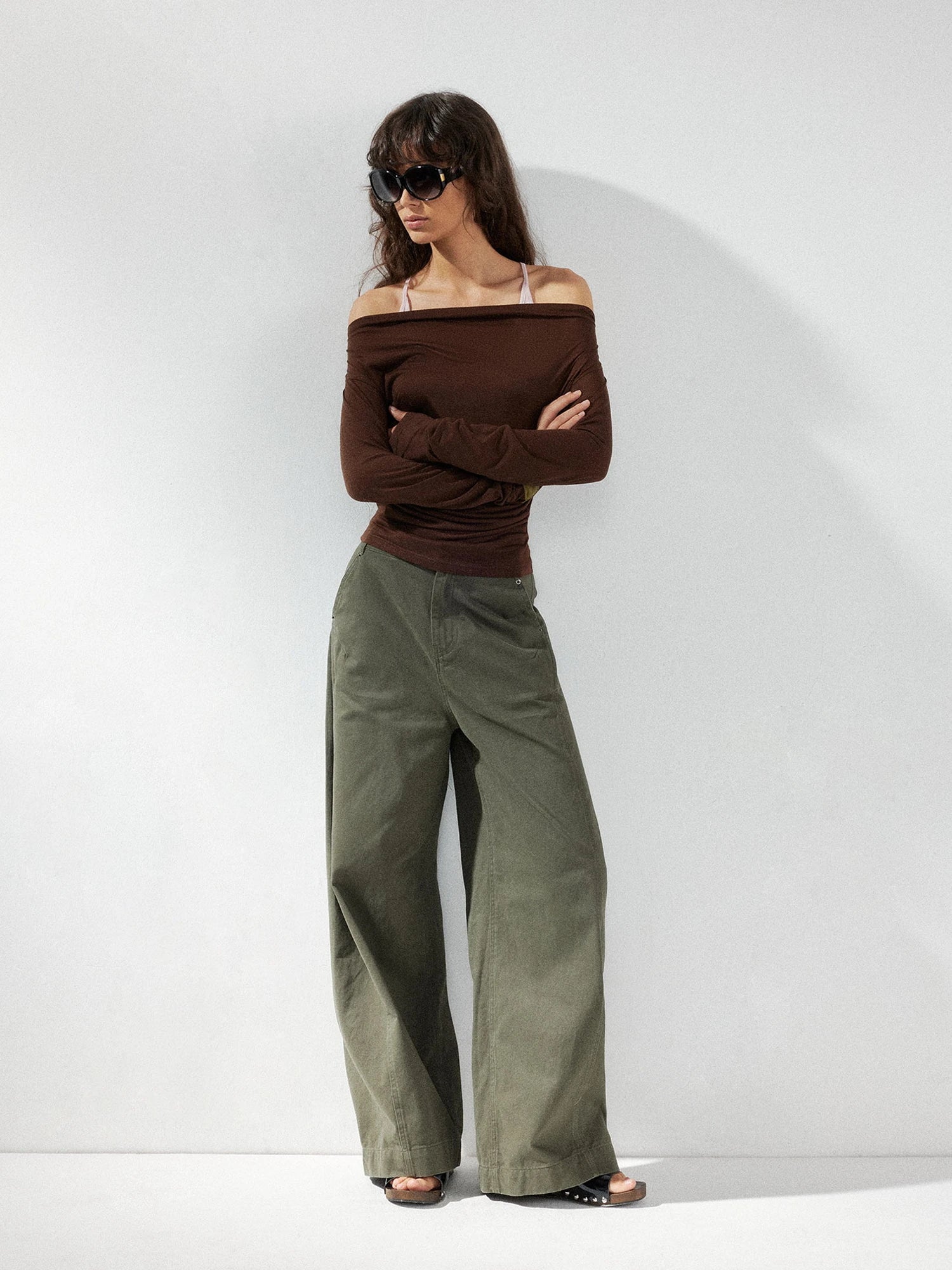 kvkv Pink Brown Backless Knit Tie Up Long Sleeve Two Piece Top