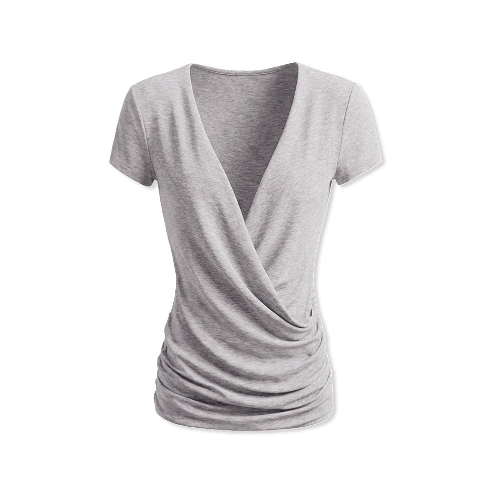 kvkv_Pleated_V-neck_Heather_Gray_Women&