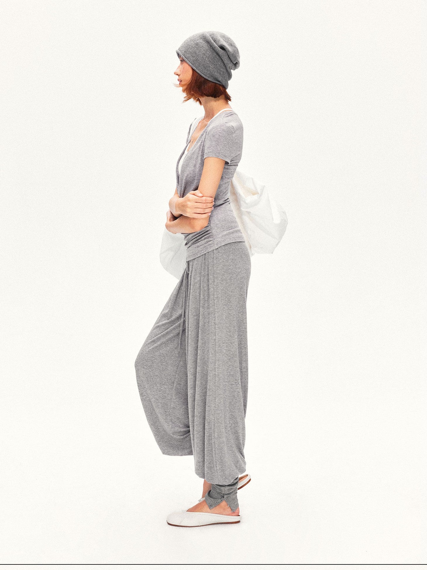 kvkv Pleated V-neck Heather Gray Women&