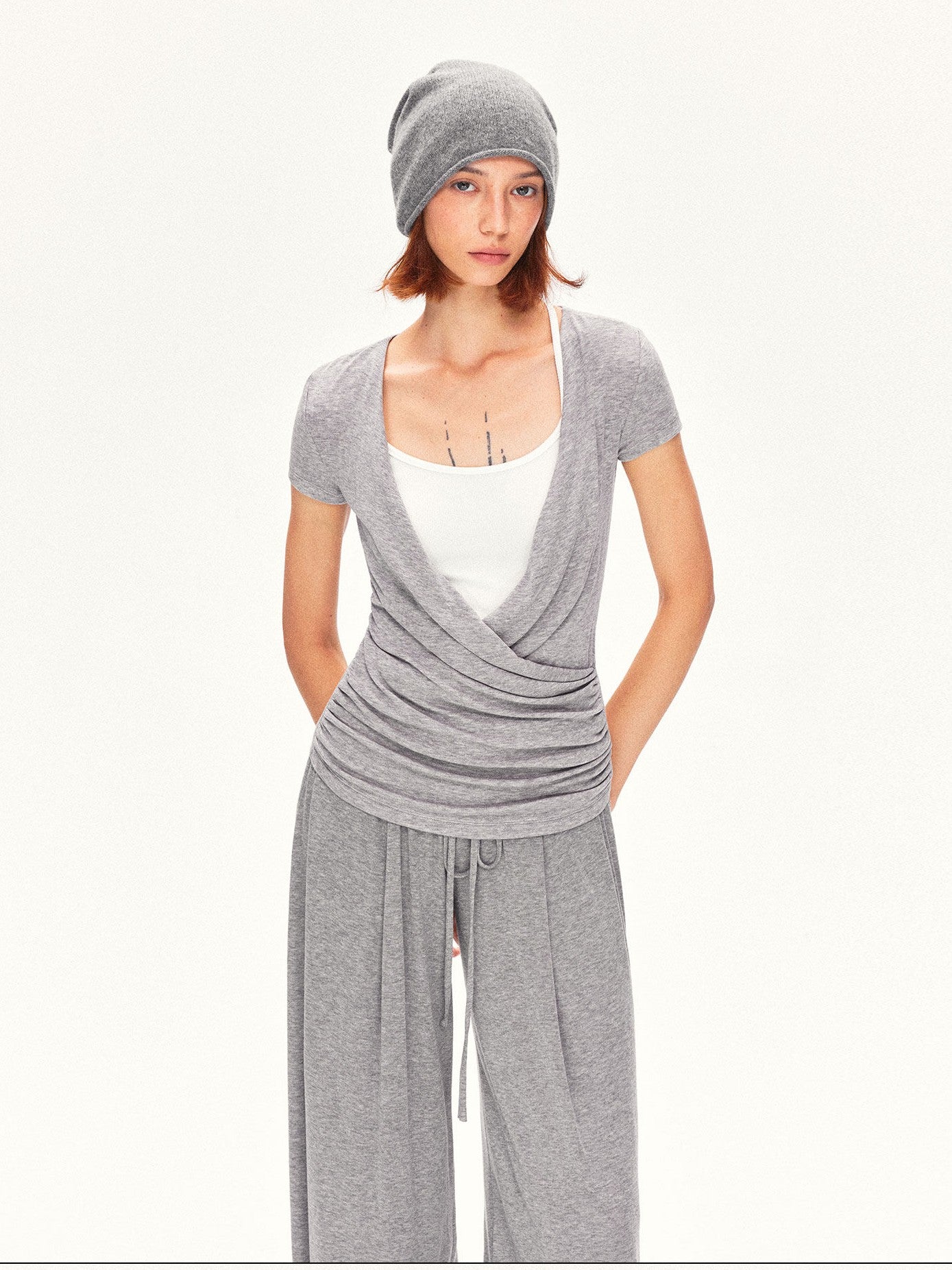 kvkv Pleated V-neck Heather Gray Women&