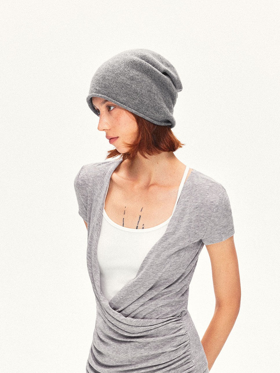 kvkv Pleated V-neck Heather Gray Women&