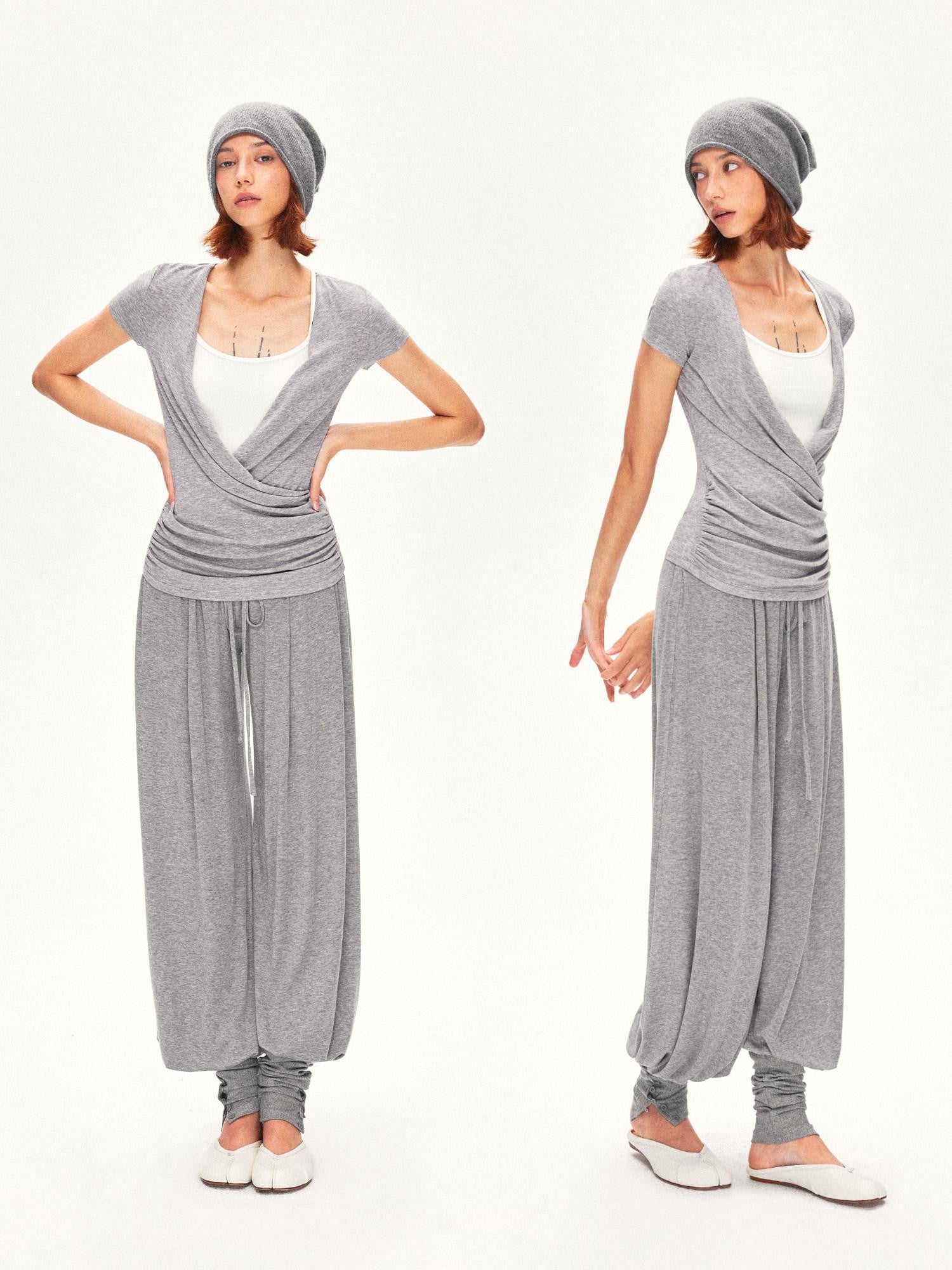 kvkv Pleated V-neck Heather Gray Women&