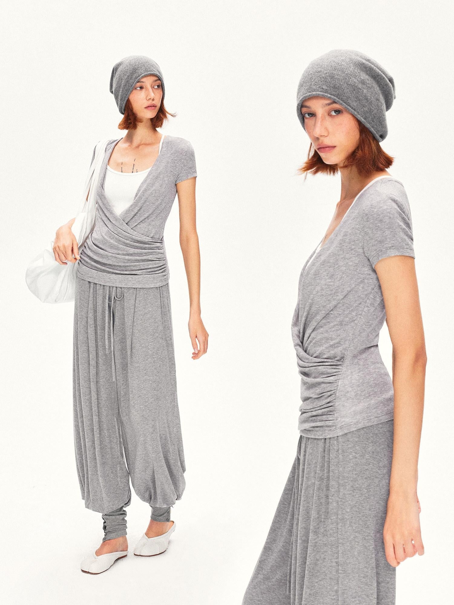 kvkv Pleated V-neck Heather Gray Women&