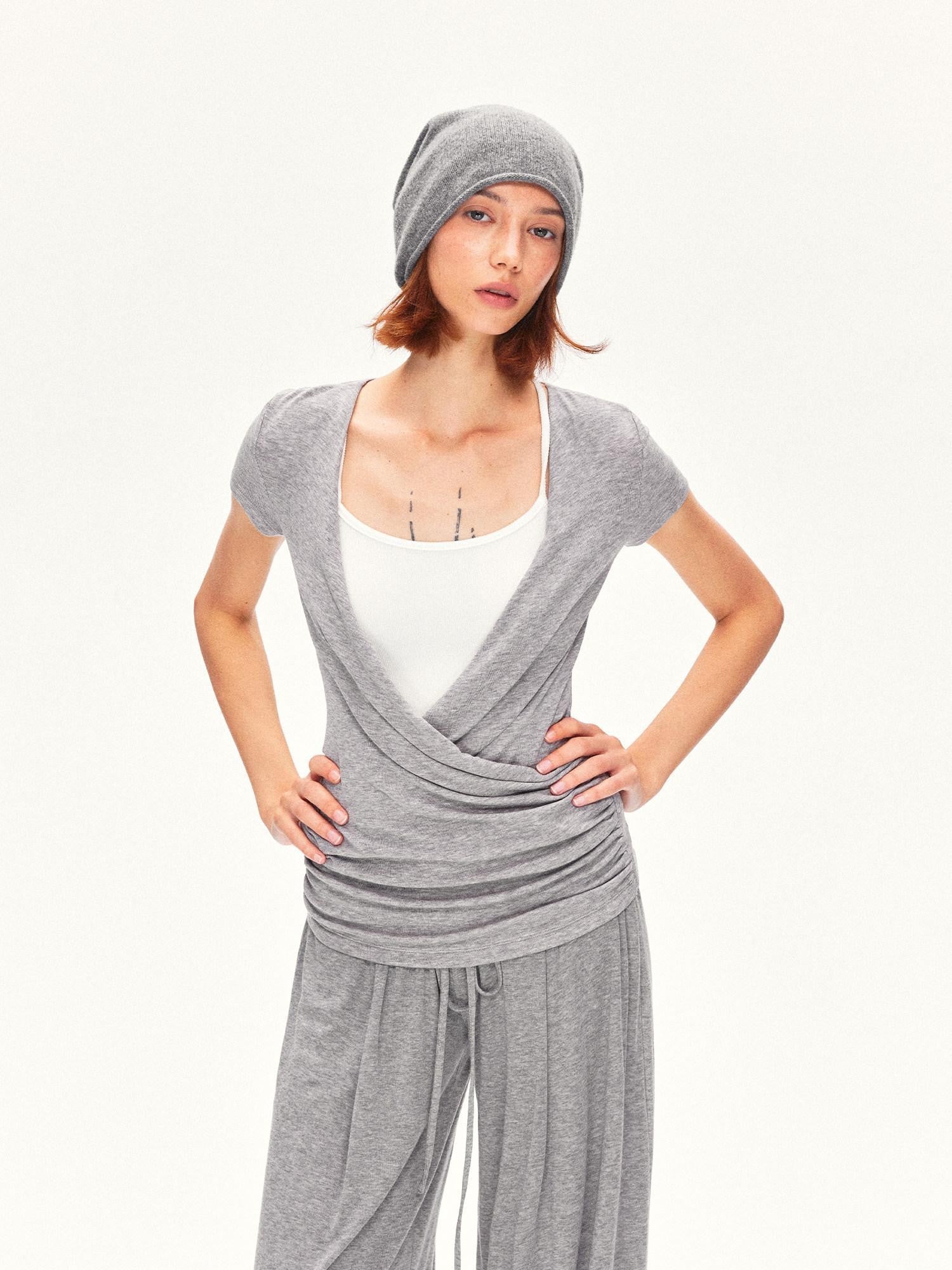 kvkv Pleated V-neck Heather Gray Women&