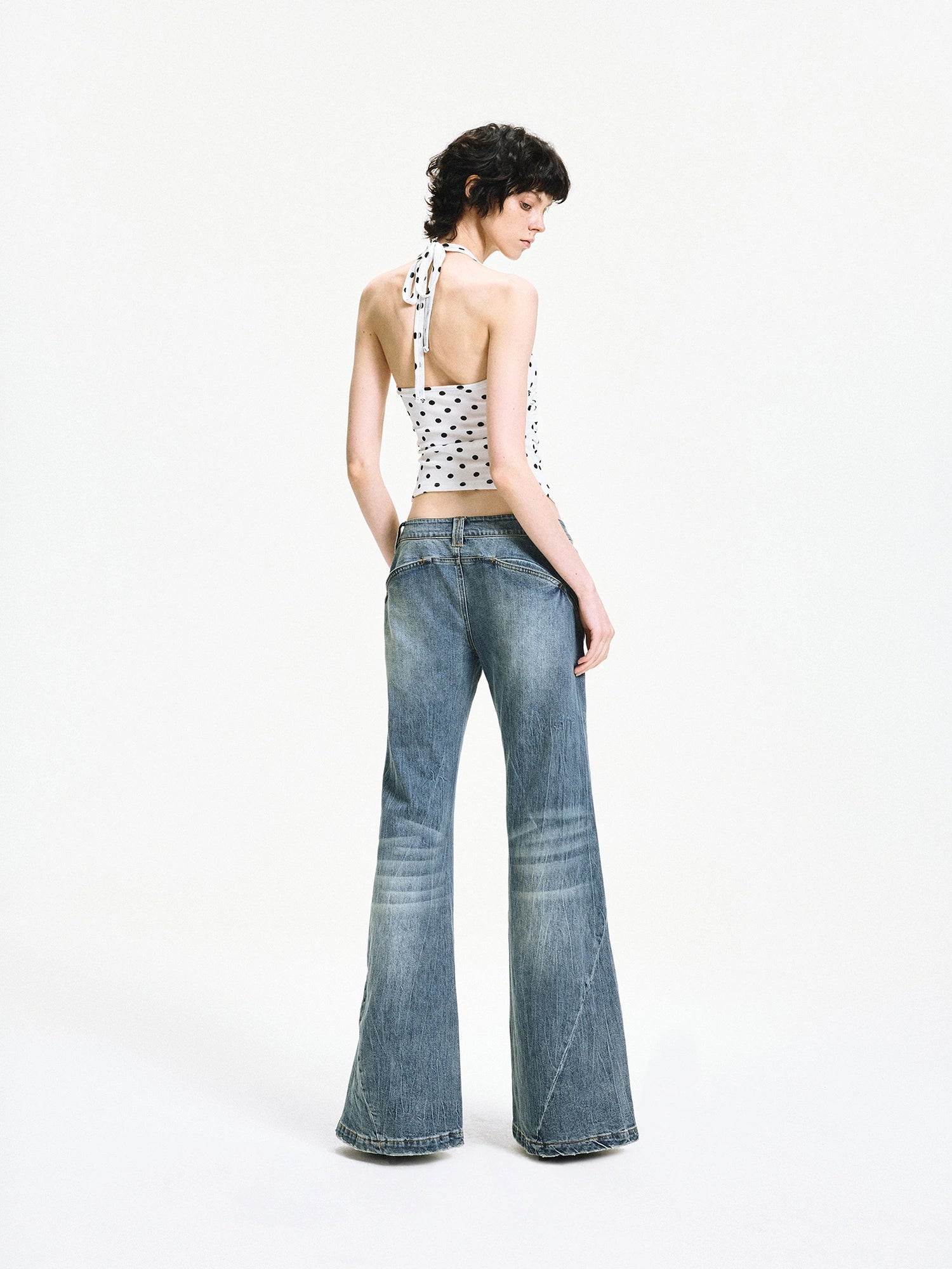 kvkv Polka Dot Halter Neck Crossover Back Cami Top