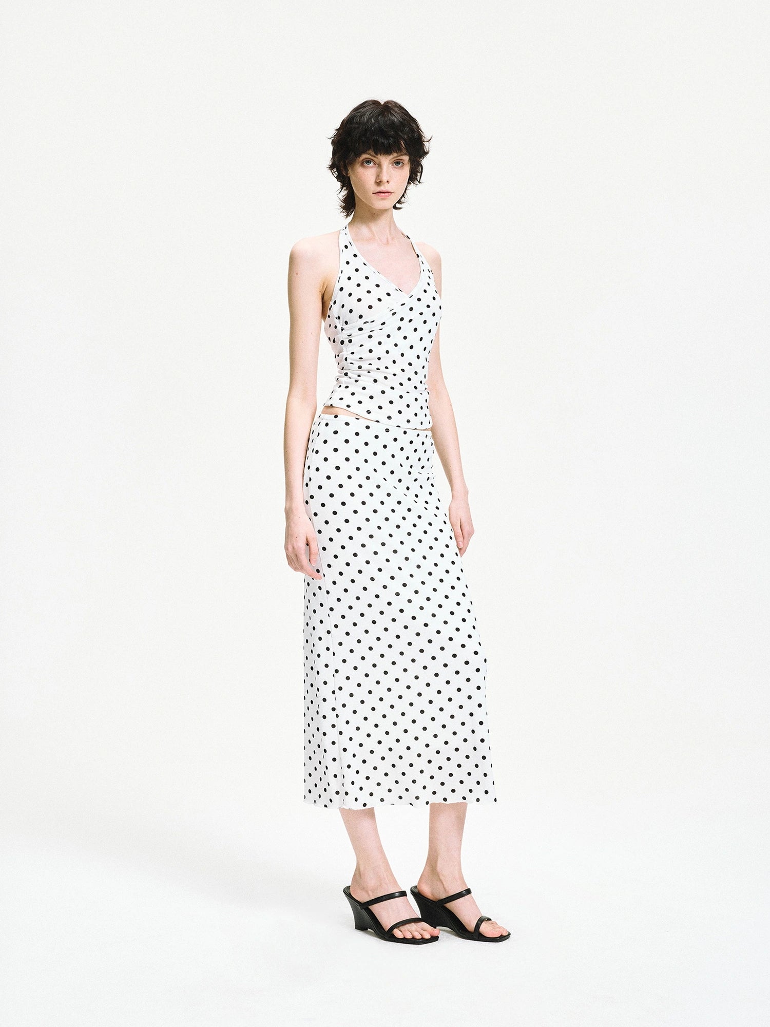 kvkv Polka Dot Halter Neck Crossover Back Cami Top