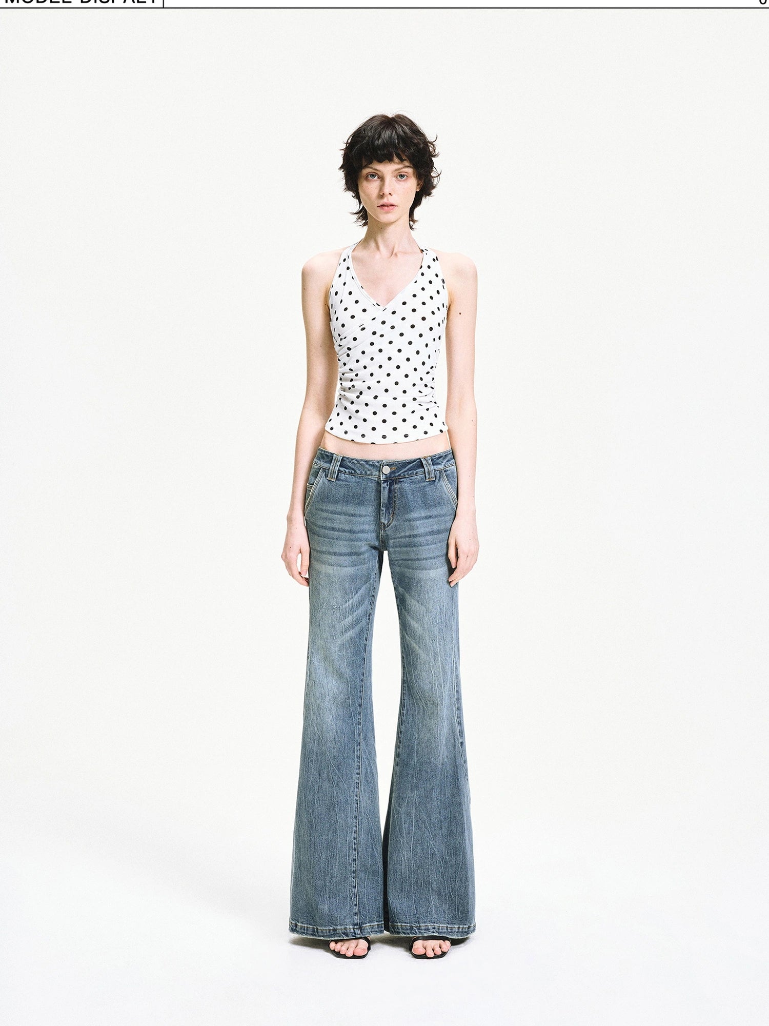 kvkv Polka Dot Halter Neck Crossover Back Cami Top