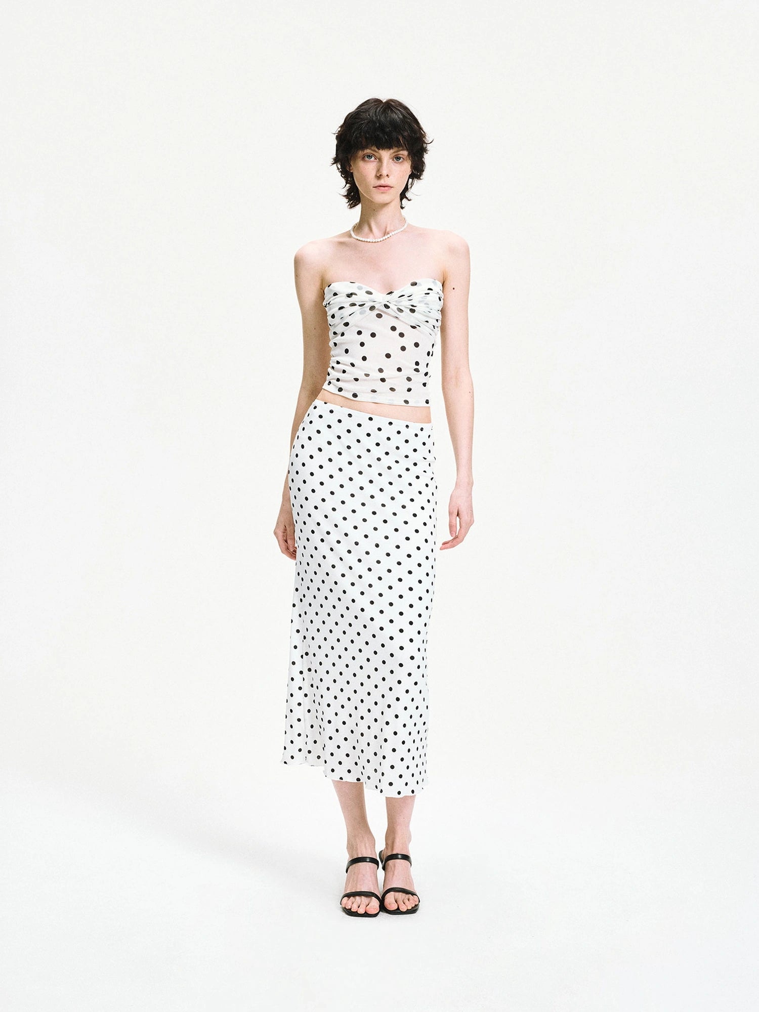 Polka Dot Mesh Twist Wrap Corset Top