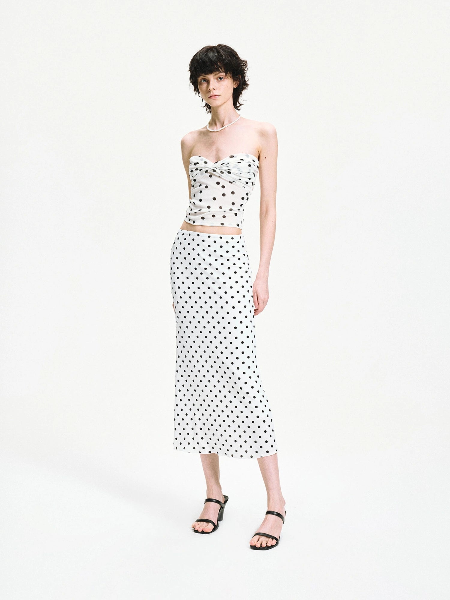 Polka Dot Mesh Twist Wrap Corset Top