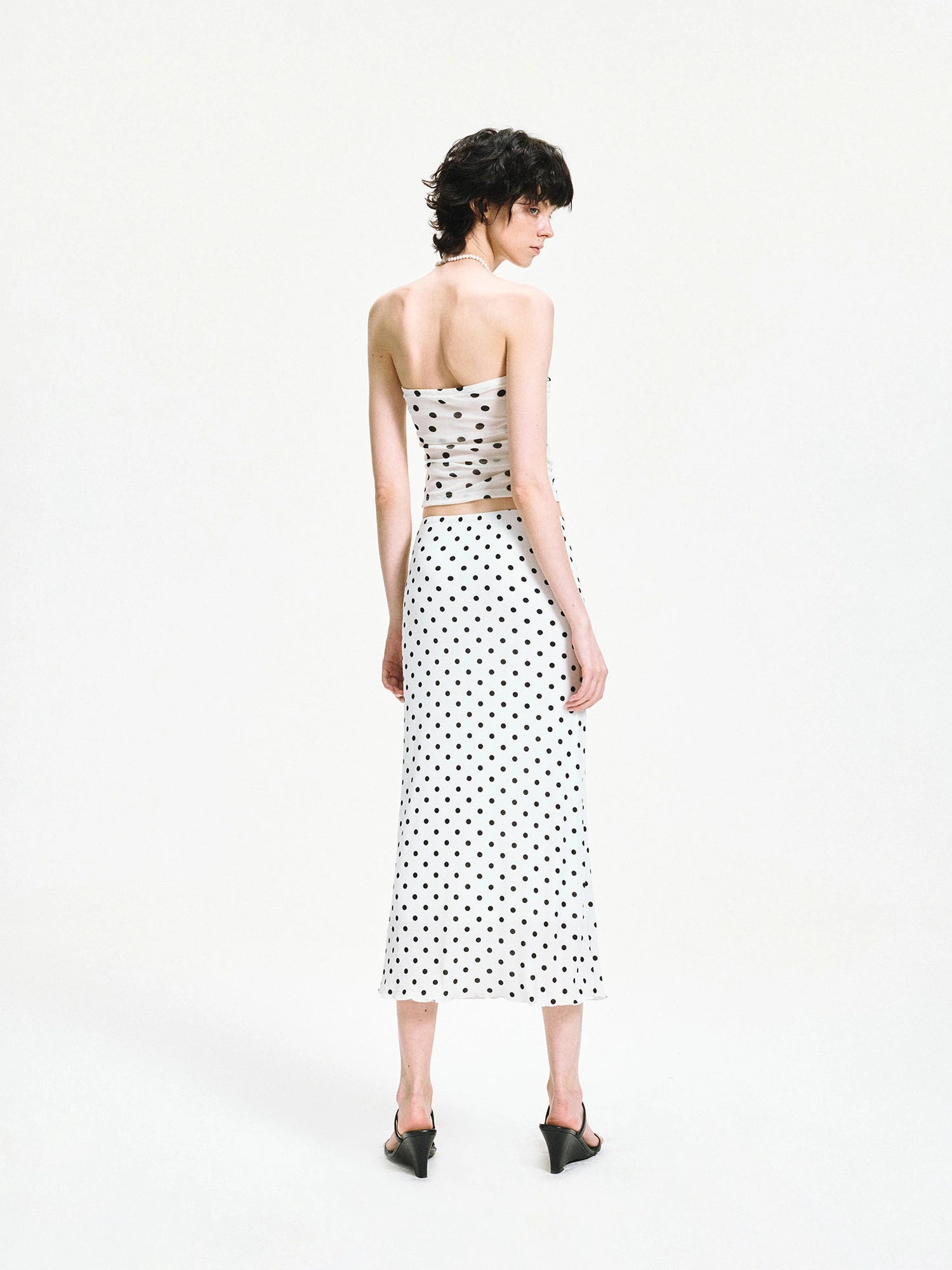 Polka Dot Mesh Twist Wrap Corset Top