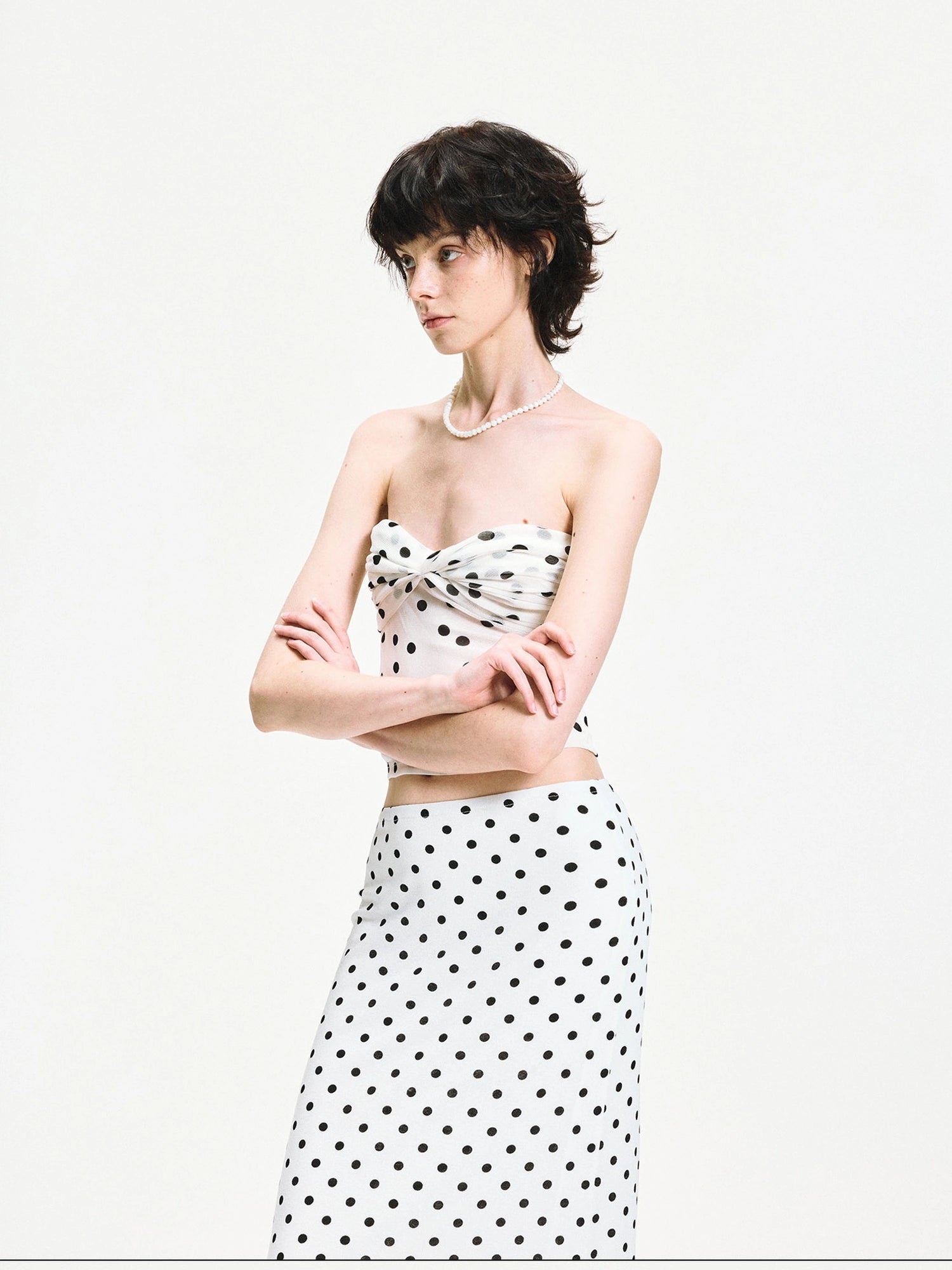 Polka Dot Mesh Twist Wrap Corset Top