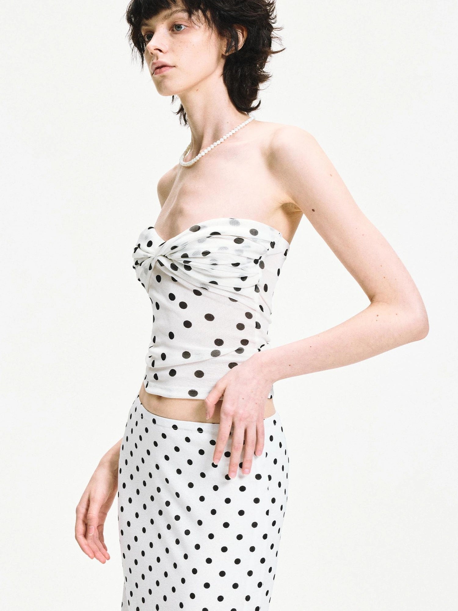 Polka Dot Mesh Twist Wrap Corset Top