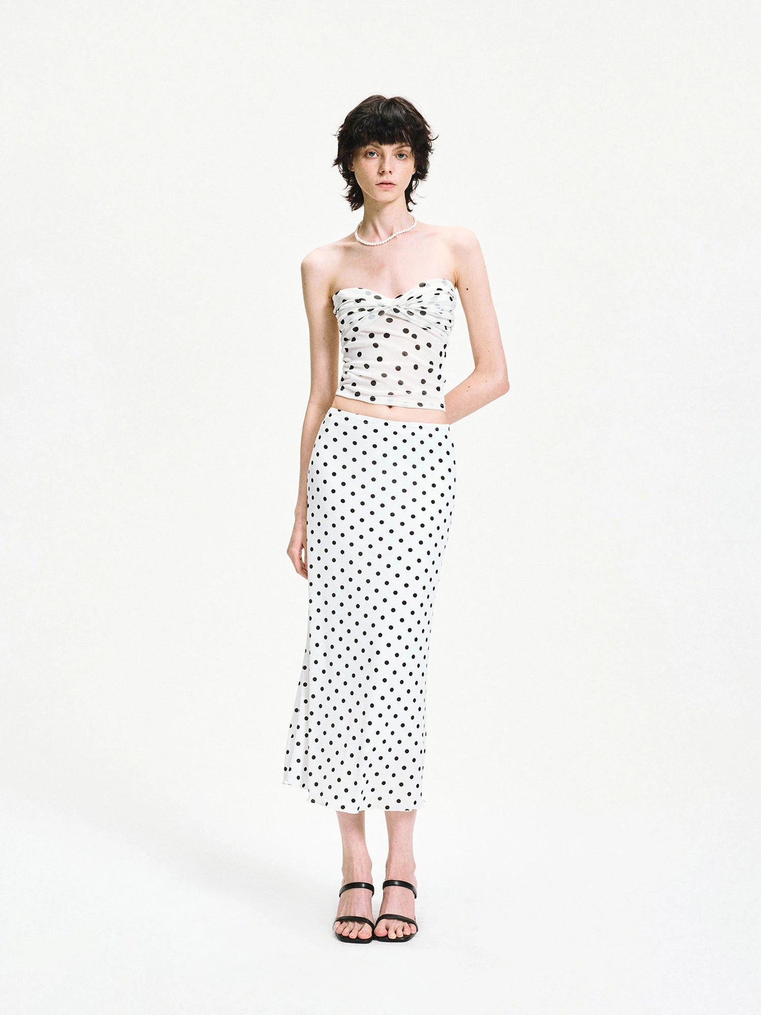 Polka Dot Mesh Twist Wrap Corset Top