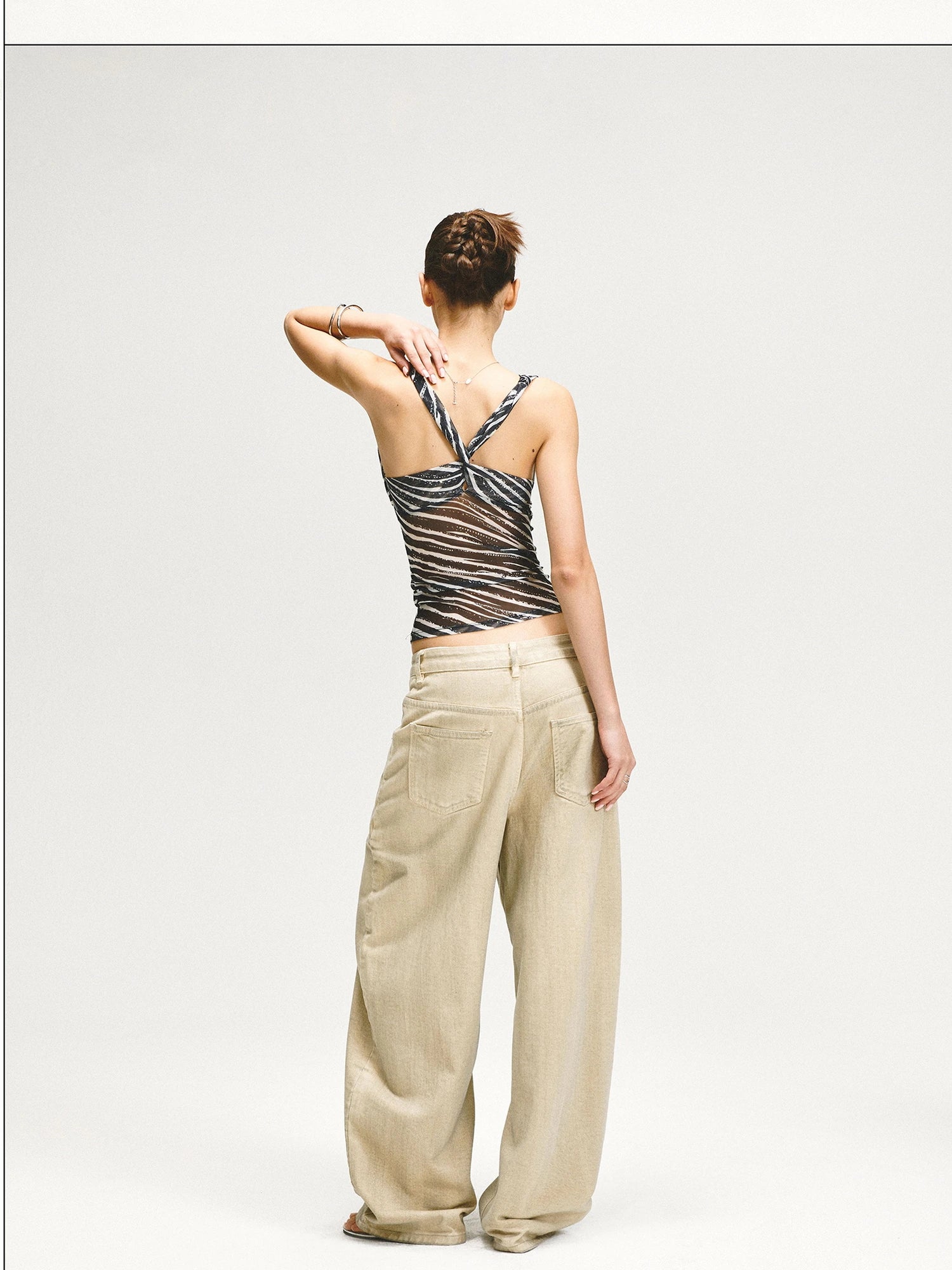 kvkv Retro Washed Khaki Distressed Structural Arc Carved Cargo Pants