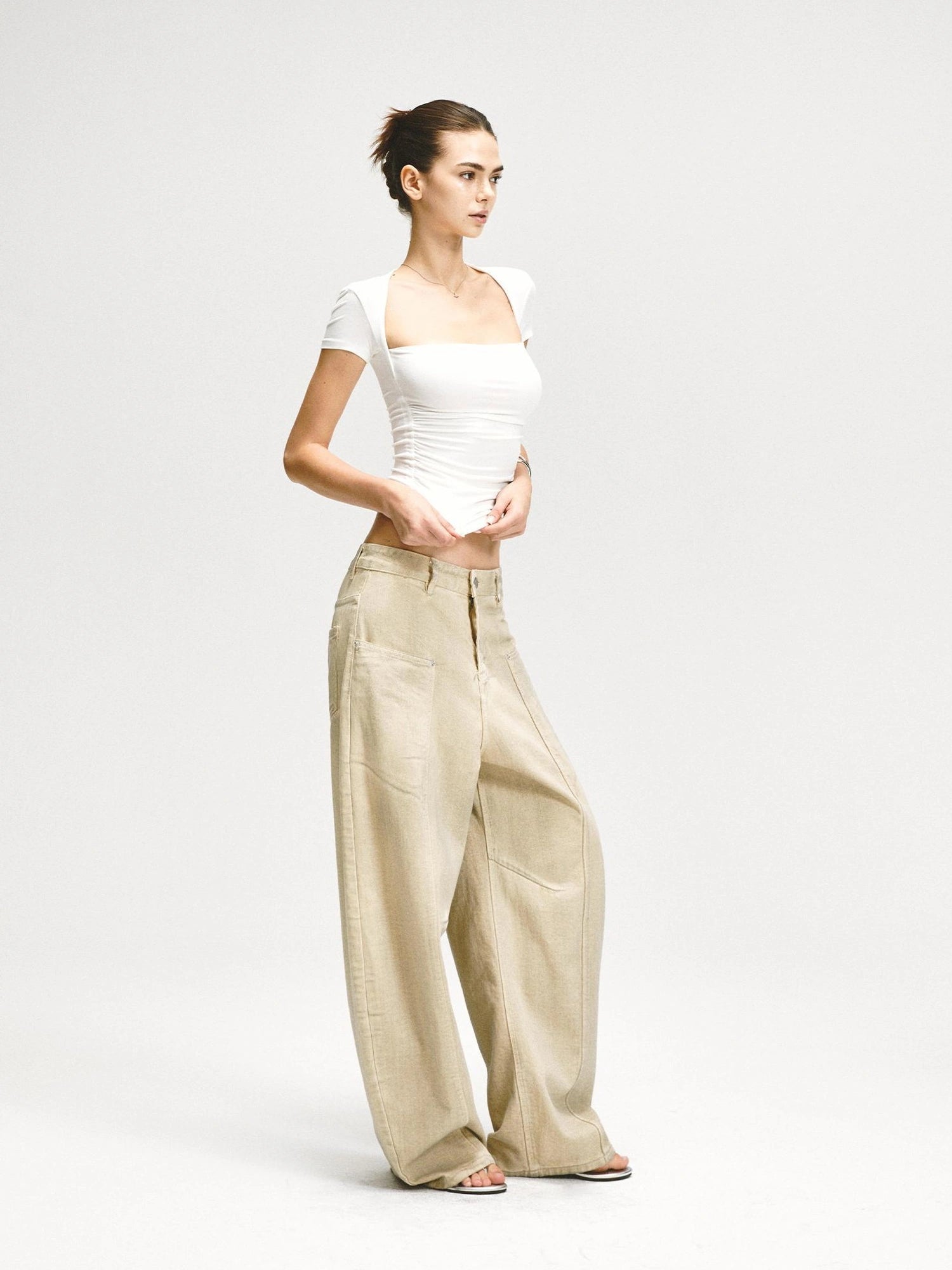 kvkv Retro Washed Khaki Distressed Structural Arc Carved Cargo Pants