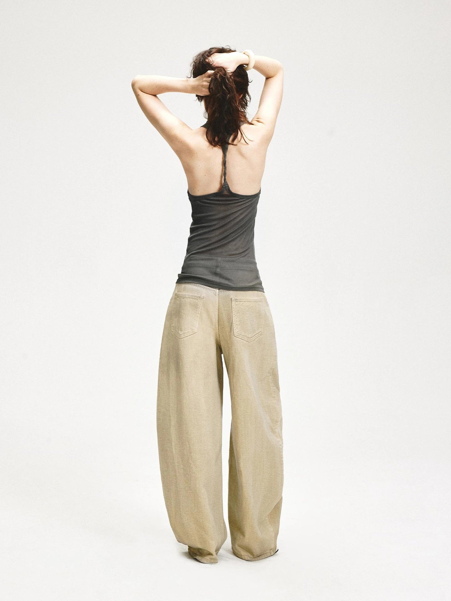 kvkv Retro Washed Khaki Distressed Structural Arc Carved Cargo Pants