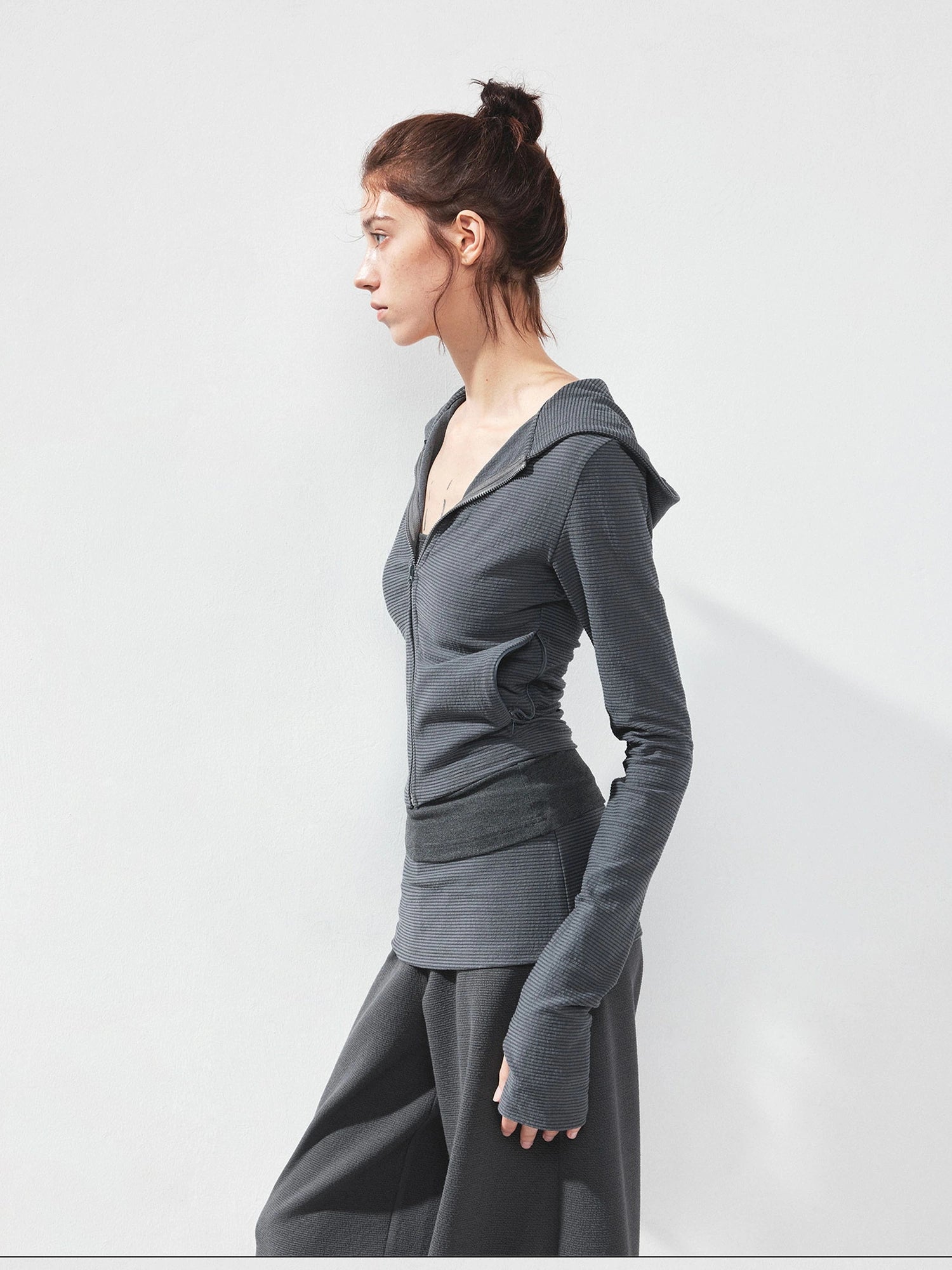 kvkv Slim Fit Zip Hoodie With Striped Detail