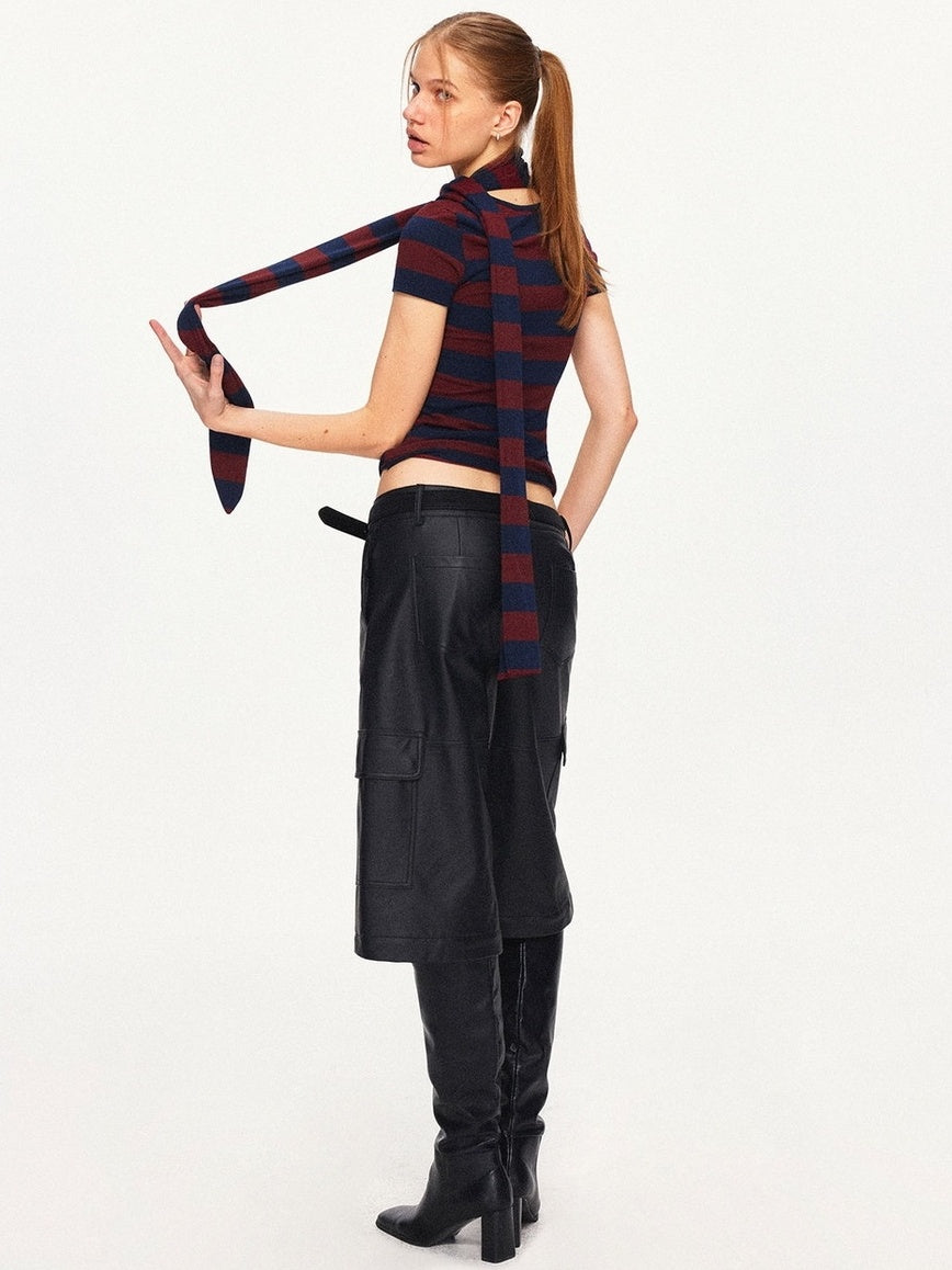 Soft Cotton Blend Striped Cropped Vintage Slim Fit Crew Neck Sweater