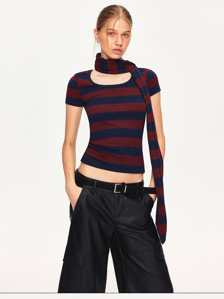 Soft Cotton Blend Striped Cropped Vintage Slim Fit Crew Neck Sweater