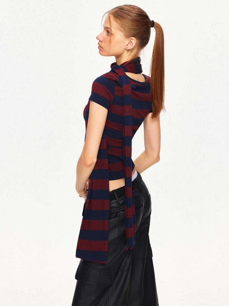 Soft Cotton Blend Striped Cropped Vintage Slim Fit Crew Neck Sweater