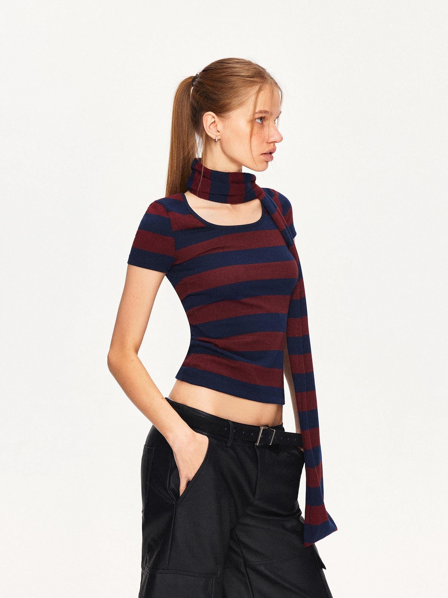 Soft Cotton Blend Striped Cropped Vintage Slim Fit Crew Neck Sweater