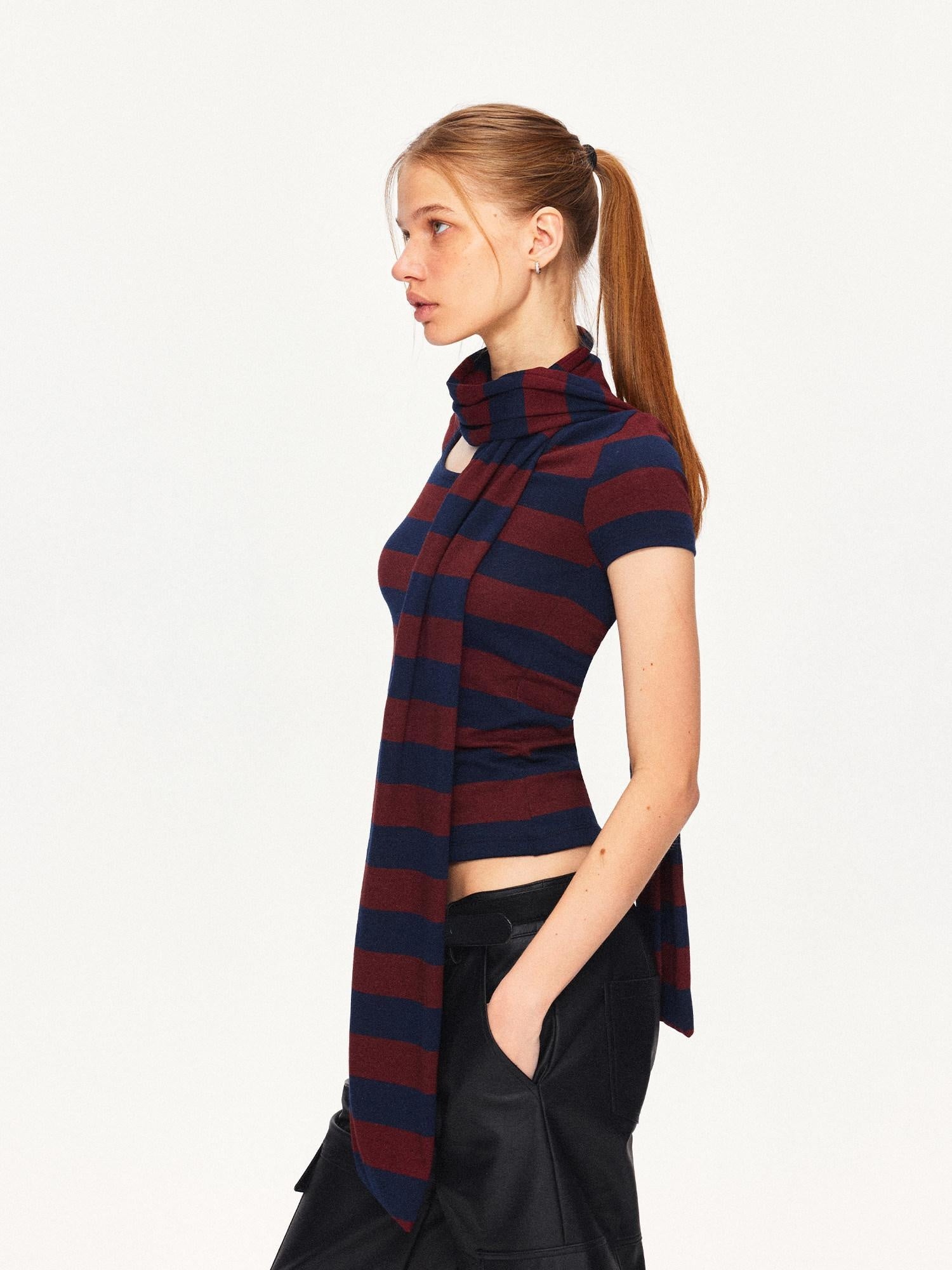 kvkv Soft Cotton Blend Striped Cropped Vintage Slim Fit Crew Neck Sweater