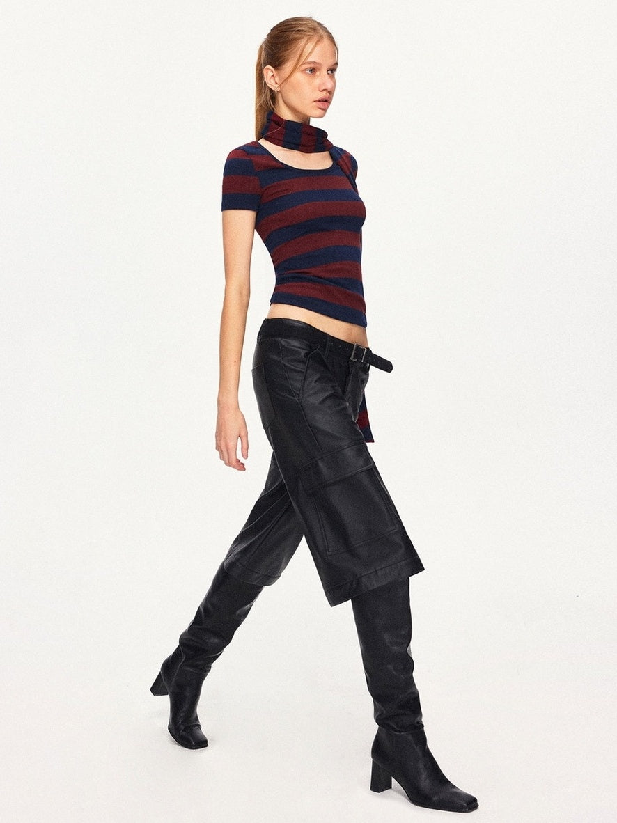 Soft Cotton Blend Striped Cropped Vintage Slim Fit Crew Neck Sweater