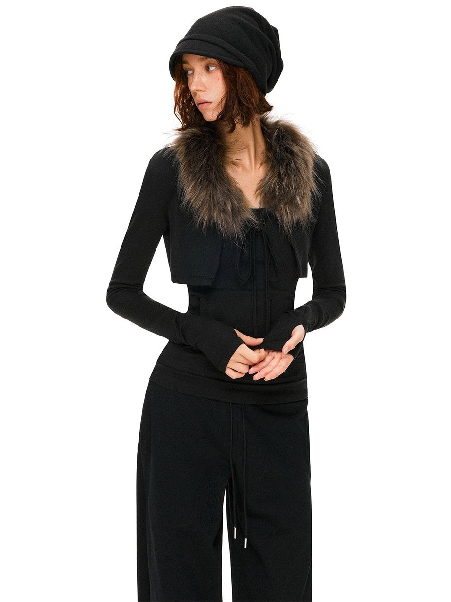 kvkv Soft Cotton Slim Fit Casual Cropped Cardigan Long Sleeve Womens Black Jacket