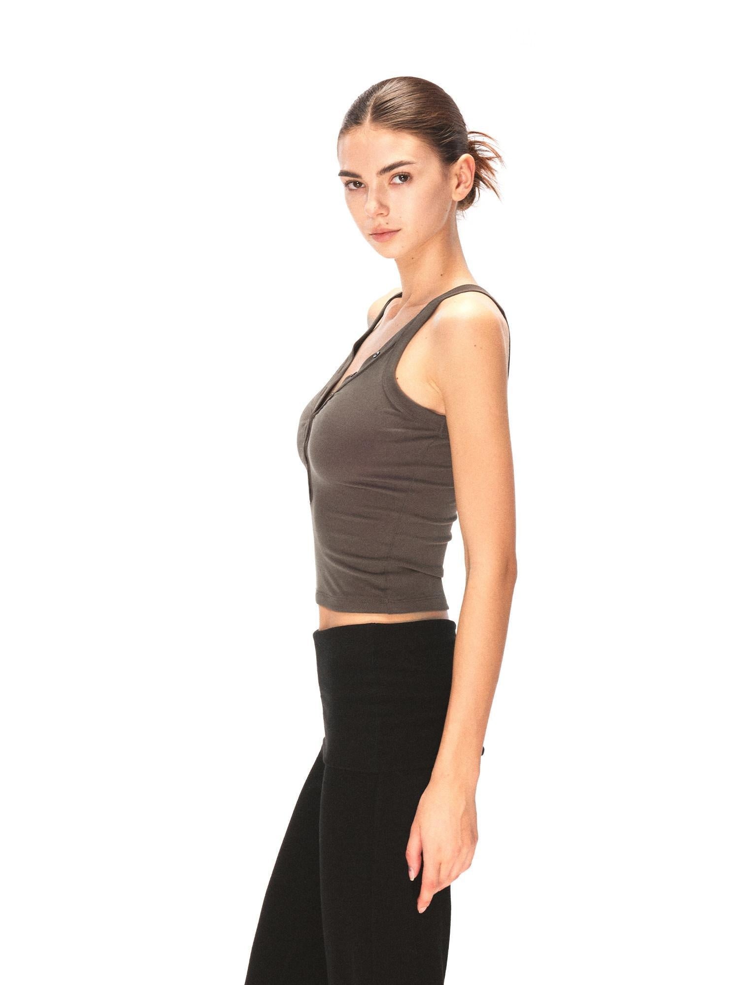 kvkv Soft Lyocell Slim Fit Cropped Button Front Women Brown Tank Tops