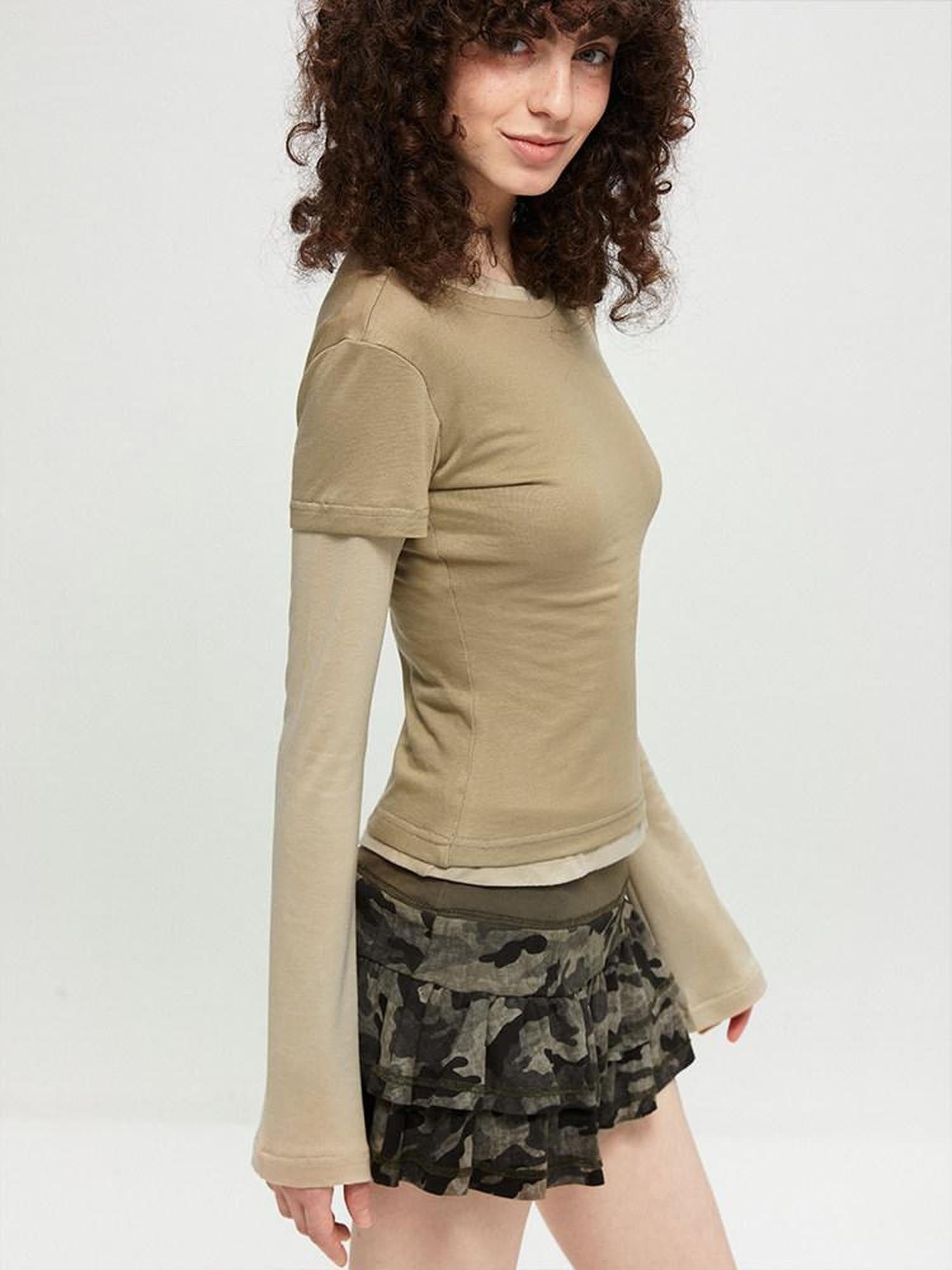 kvkv Soft Lyocell Stretch Crew Neck Long Sleeve Office Regular Fit T-Shirt