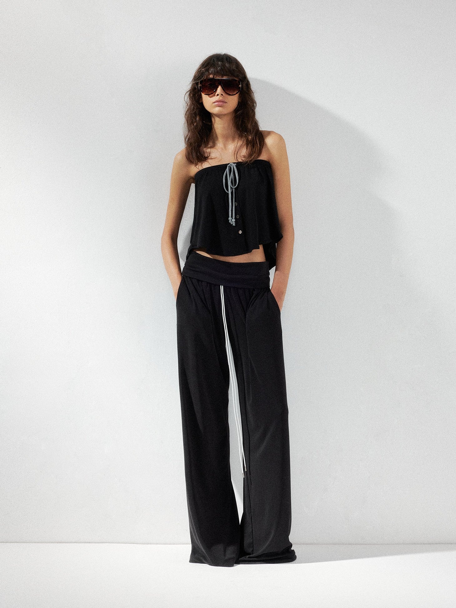 kvkv Solid Two Way Drawstring Cropped Loose Women&