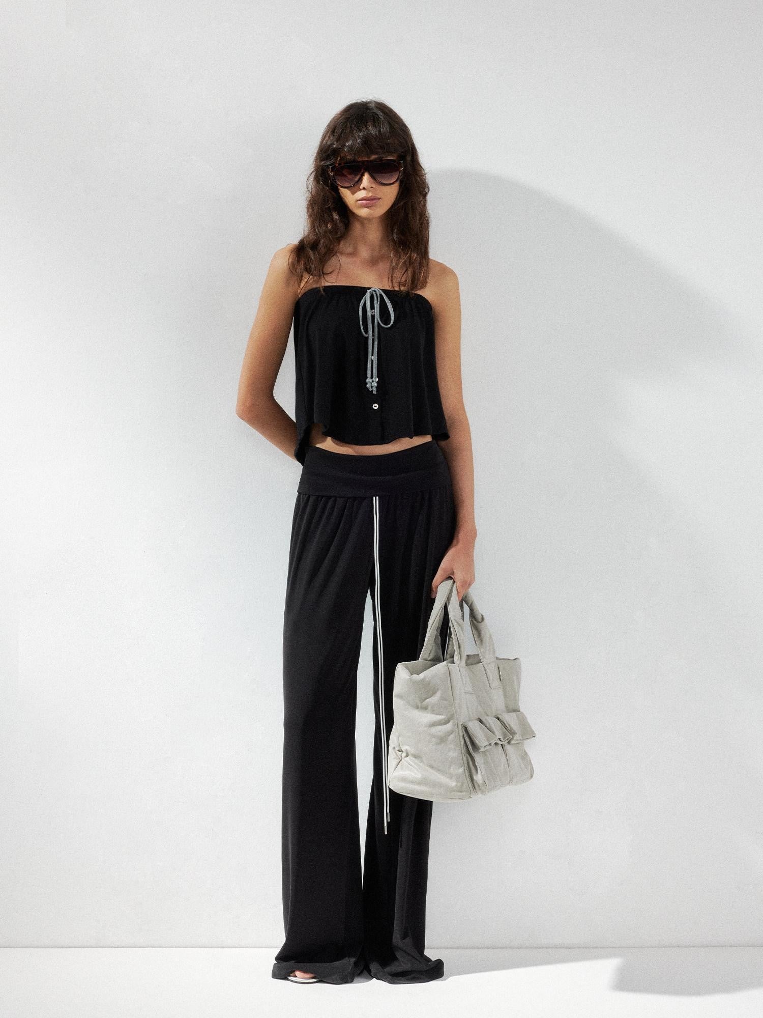 kvkv Solid Two Way Drawstring Cropped Loose Women&