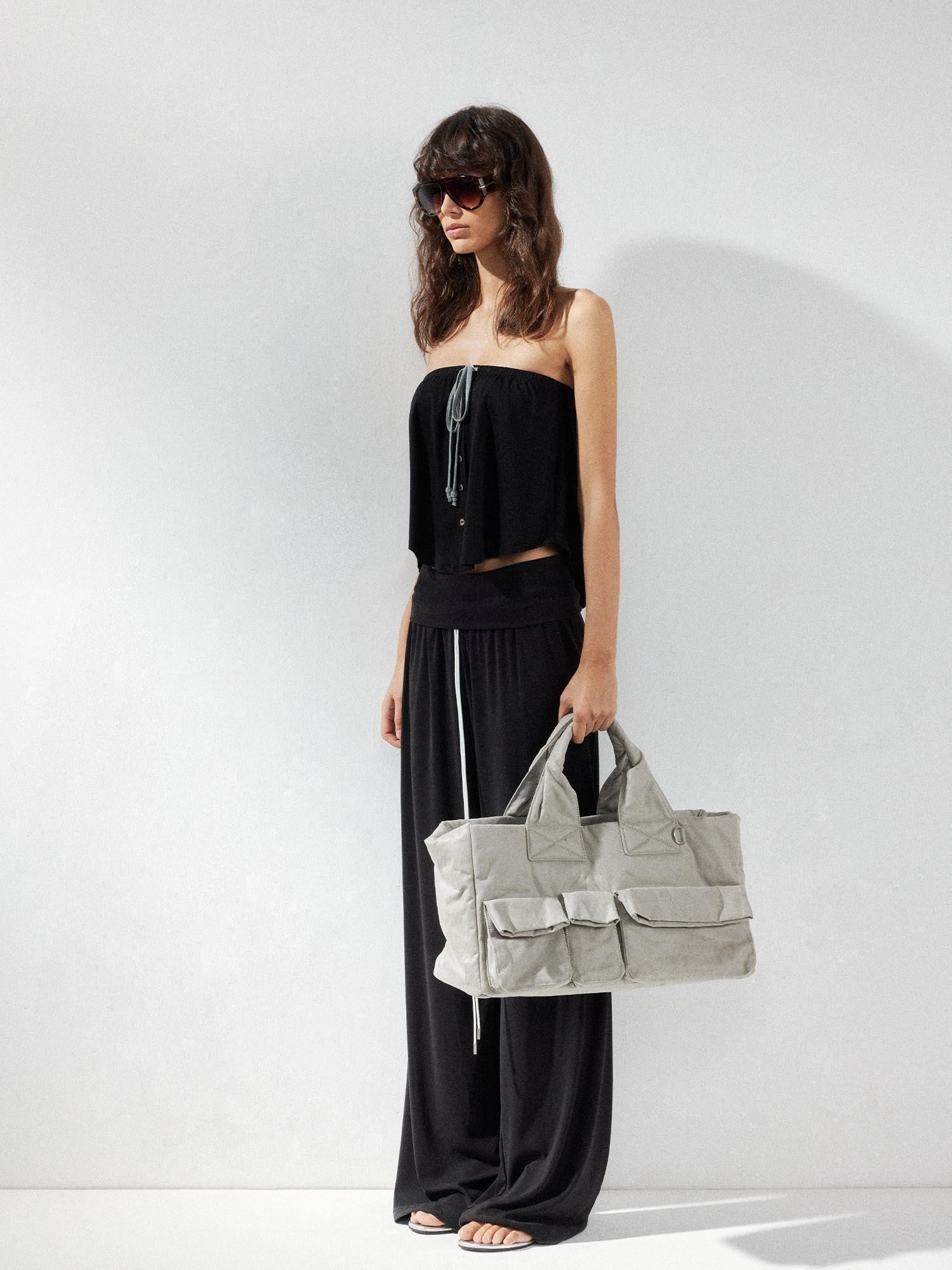 kvkv Solid Two Way Drawstring Cropped Loose Women&